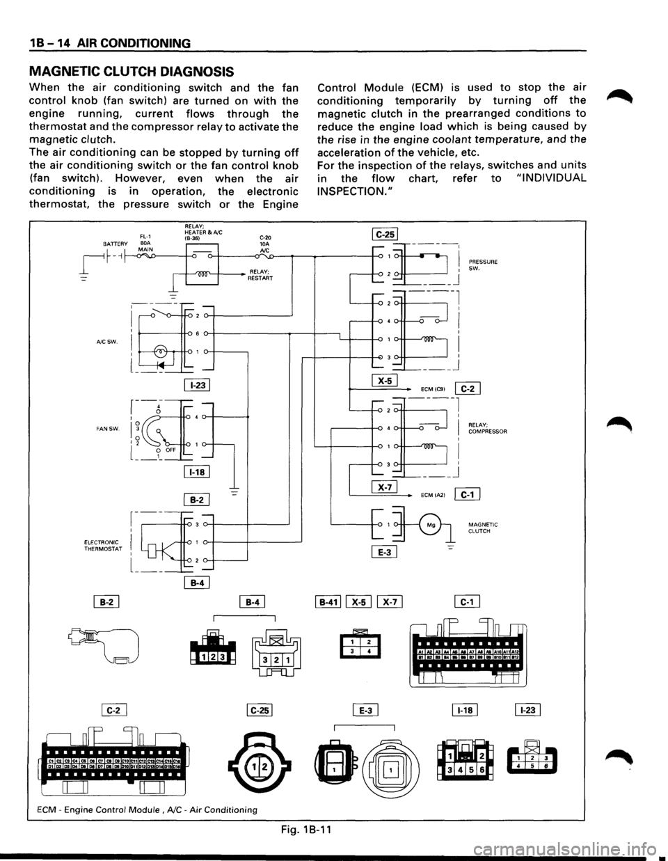 ISUZU TROOPER 1995 Workshop Manual 18-14 AIR CONDITIONING
MAGNETIC CLUTCH DIAGNOSIS
When the air conditioning switch and the fan
control knob (fan switch) are turned on with the
engine running, current flows through the
thermostat ISUZU TROOPER 1995 Workshop Manual 18-14 AIR CONDITIONING
MAGNETIC CLUTCH DIAGNOSIS
When the air conditioning switch and the fan
control knob (fan switch) are turned on with the
engine running, current flows through the
thermostat