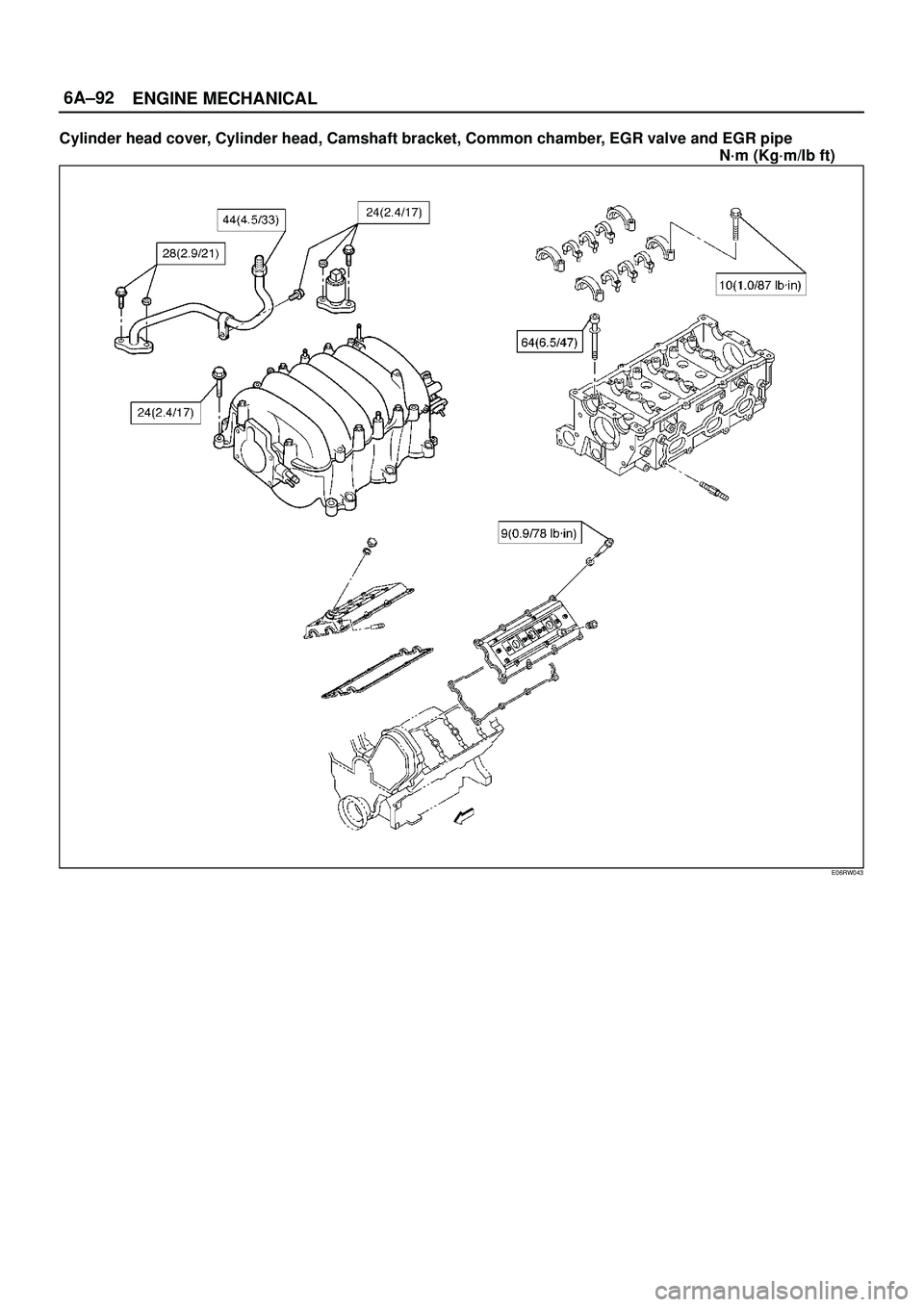 ISUZU TROOPER 1998  Service Repair Manual 6A±92
ENGINE MECHANICAL
Cylinder head cover, Cylinder head, Camshaft bracket, Common chamber, EGR valve and EGR pipe
                                                                                  