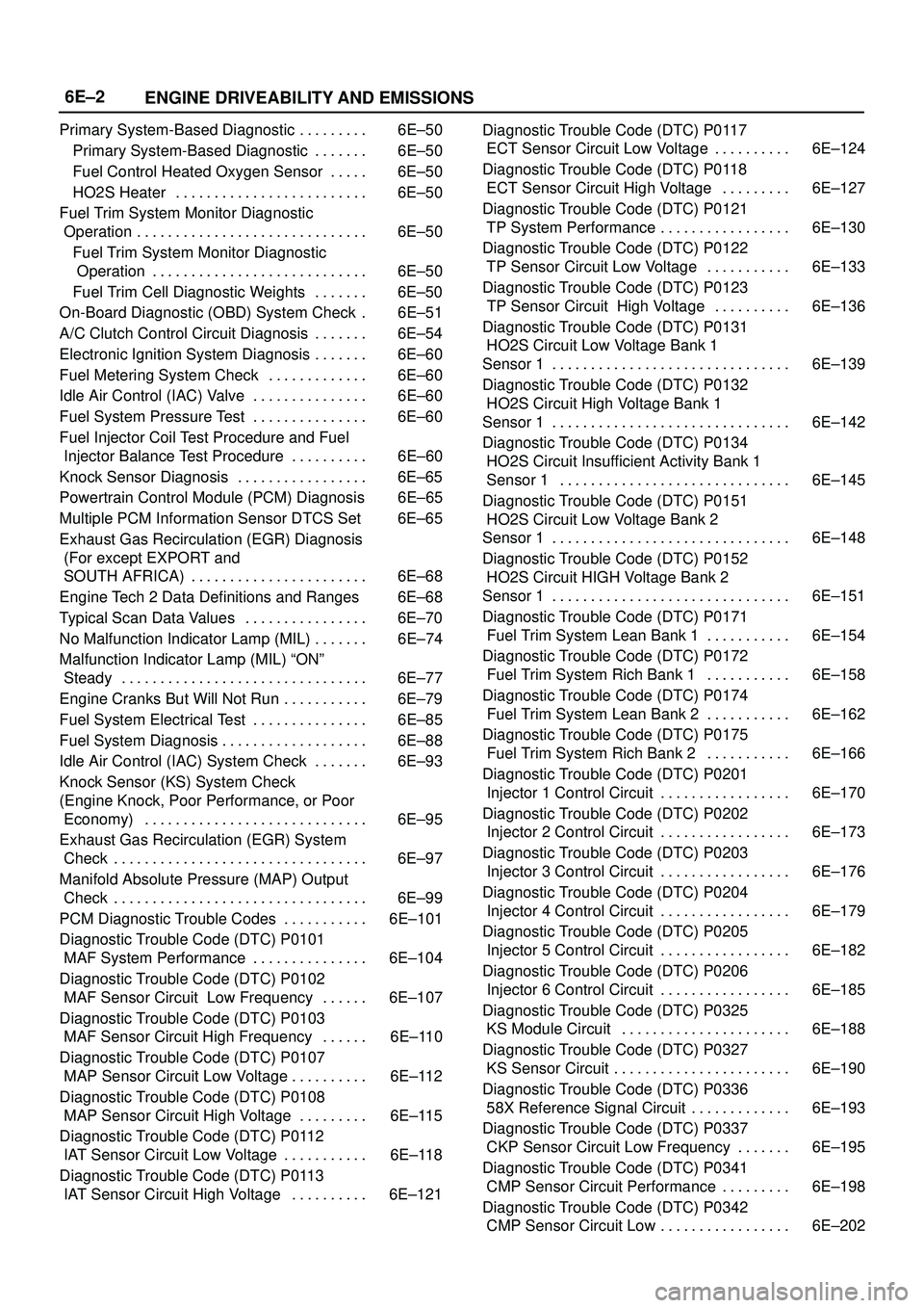 ISUZU TROOPER 1998 Service Repair Manual 6E±2
ENGINE DRIVEABILITY AND EMISSIONS
Primary System-Based Diagnostic 6E±50. . . . . . . . .
Primary System-Based Diagnostic 6E±50. . . . . . .
Fuel Control Heated Oxygen Sensor 6E±50. . . . . ISUZU TROOPER 1998 Service Repair Manual 6E±2
ENGINE DRIVEABILITY AND EMISSIONS
Primary System-Based Diagnostic 6E±50. . . . . . . . .
Primary System-Based Diagnostic 6E±50. . . . . . .
Fuel Control Heated Oxygen Sensor 6E±50. . . . .