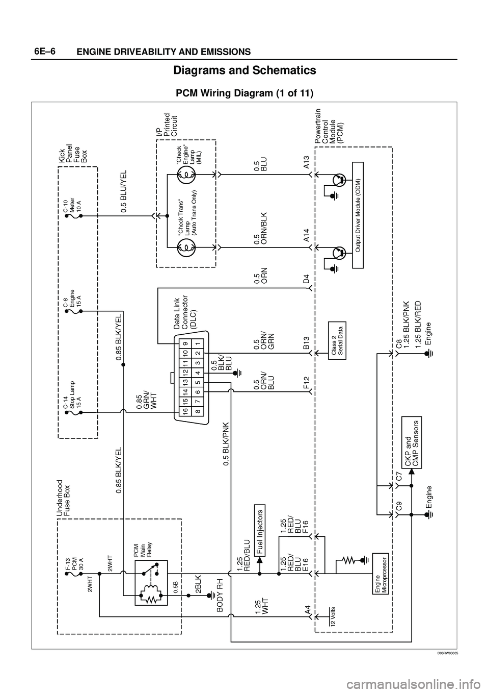ISUZU TROOPER 1998  Service Repair Manual 6E±6
ENGINE DRIVEABILITY AND EMISSIONS
Diagrams and Schematics
PCM Wiring Diagram (1 of 11)
D06RW00005 