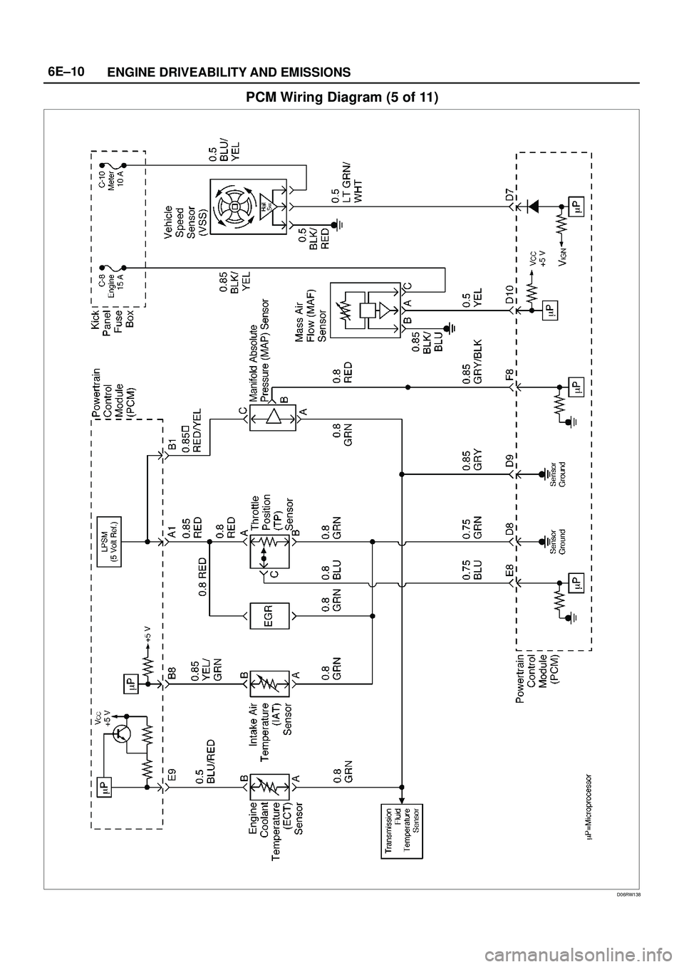 ISUZU TROOPER 1998  Service Repair Manual 6E±10
ENGINE DRIVEABILITY AND EMISSIONS
PCM Wiring Diagram (5 of 11)
D06RW138 