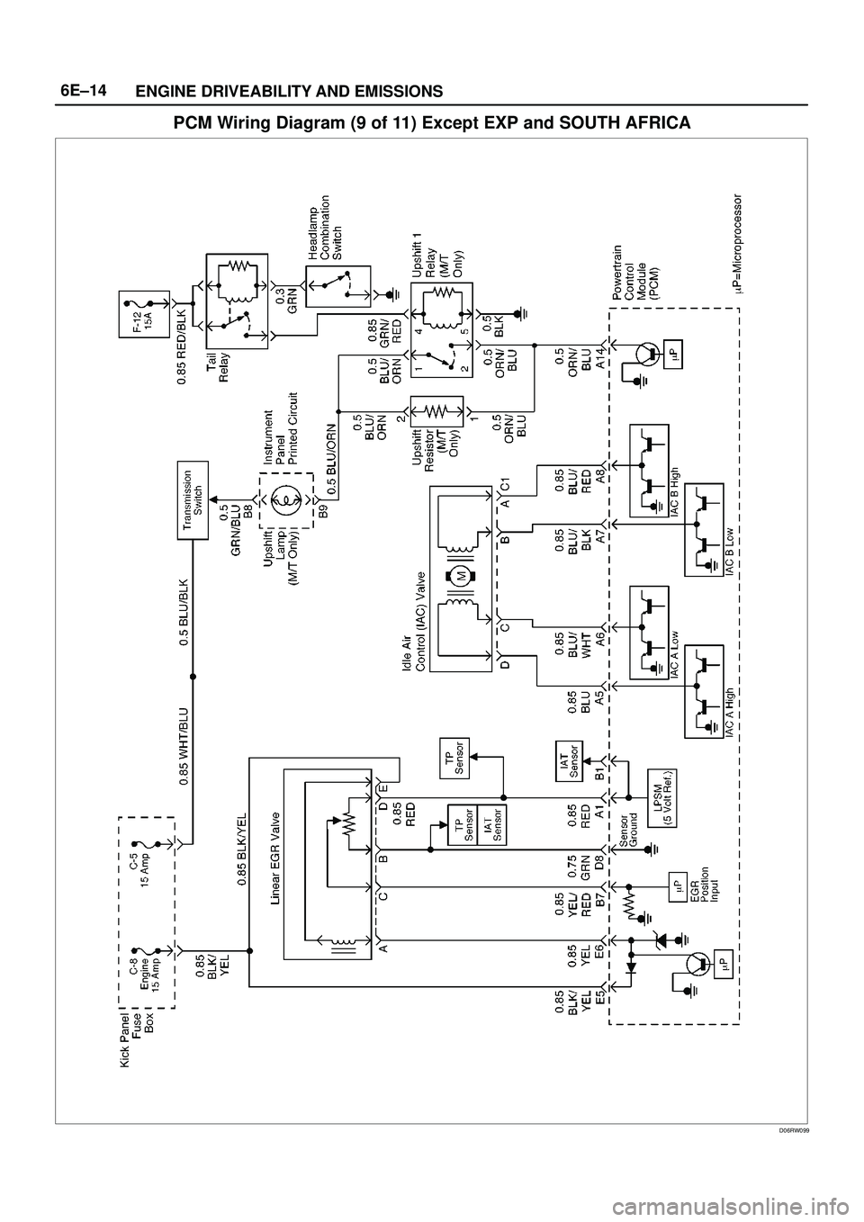 ISUZU TROOPER 1998  Service Repair Manual 6E±14
ENGINE DRIVEABILITY AND EMISSIONS
PCM Wiring Diagram (9 of 11) Except EXP and SOUTH AFRICA
D06RW099 