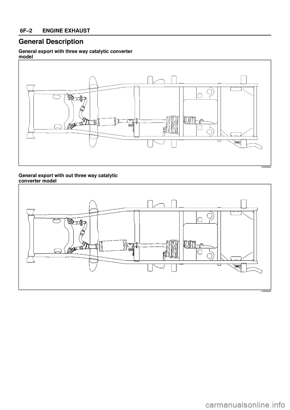 ISUZU TROOPER 1998  Service Repair Manual 6F±2ENGINE EXHAUST
General Description
General export with three way catalytic converter
model
150RW060
General export with out three way catalytic
converter model
150RW059 
