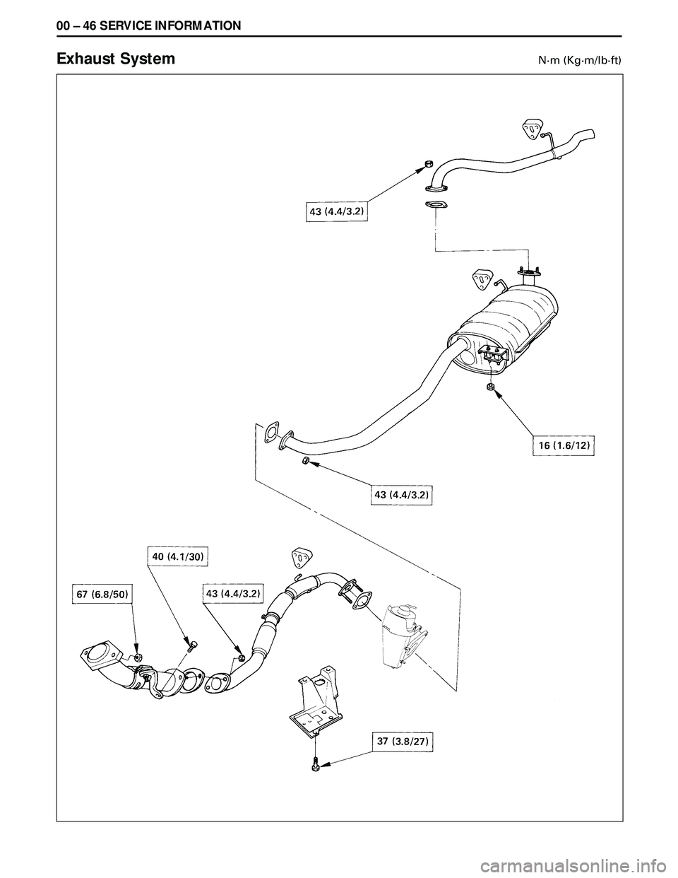 ISUZU TROOPER 1998  Service Repair Manual 00 Ð 46 SERVICE INFORMATION
Exhaust SystemNám (Kgám/lbáft) 