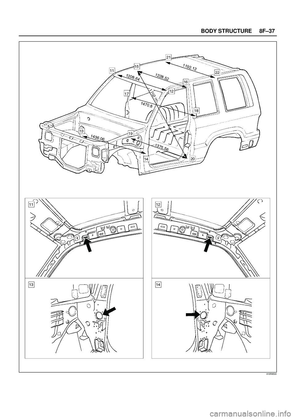 ISUZU TROOPER 1998  Service Repair Manual 8F±37 BODY STRUCTURE
A10RW024 