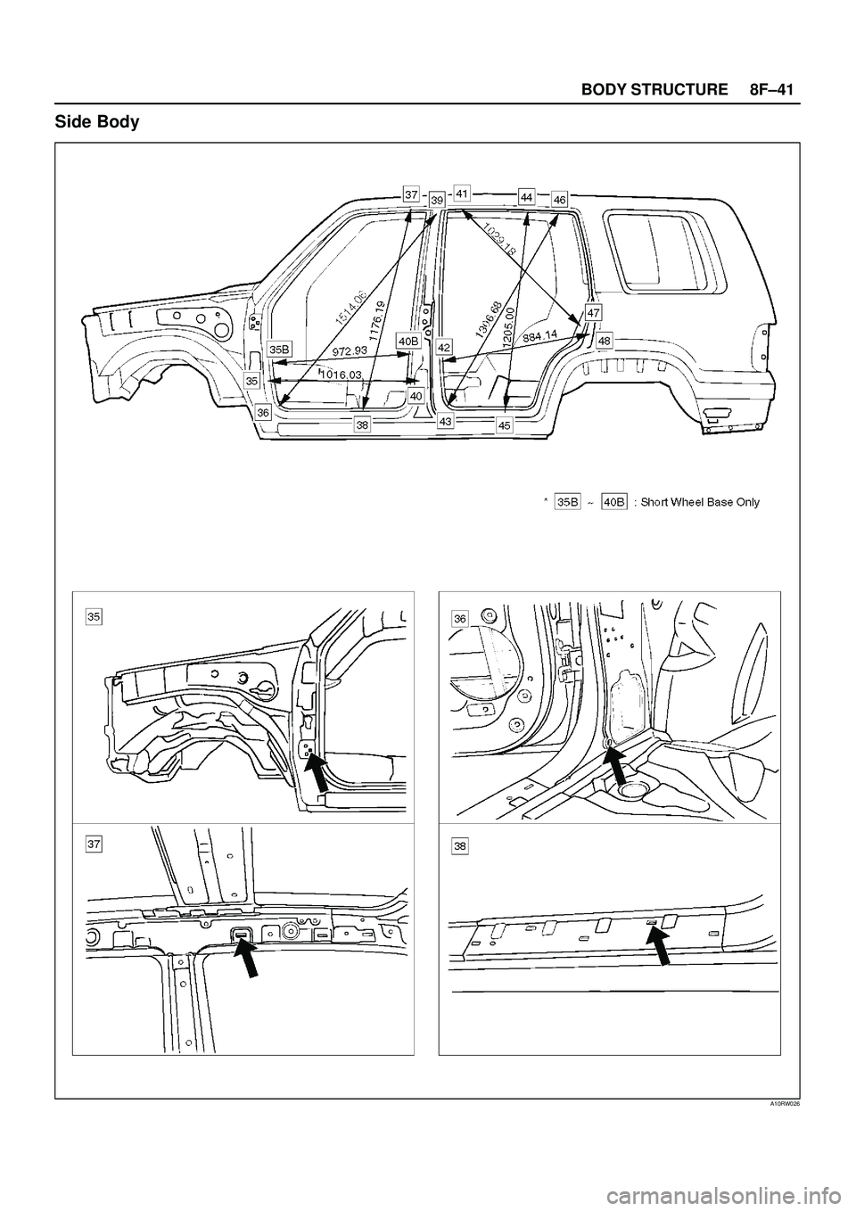 ISUZU TROOPER 1998  Service Repair Manual 8F±41 BODY STRUCTURE
Side Body
A10RW026 