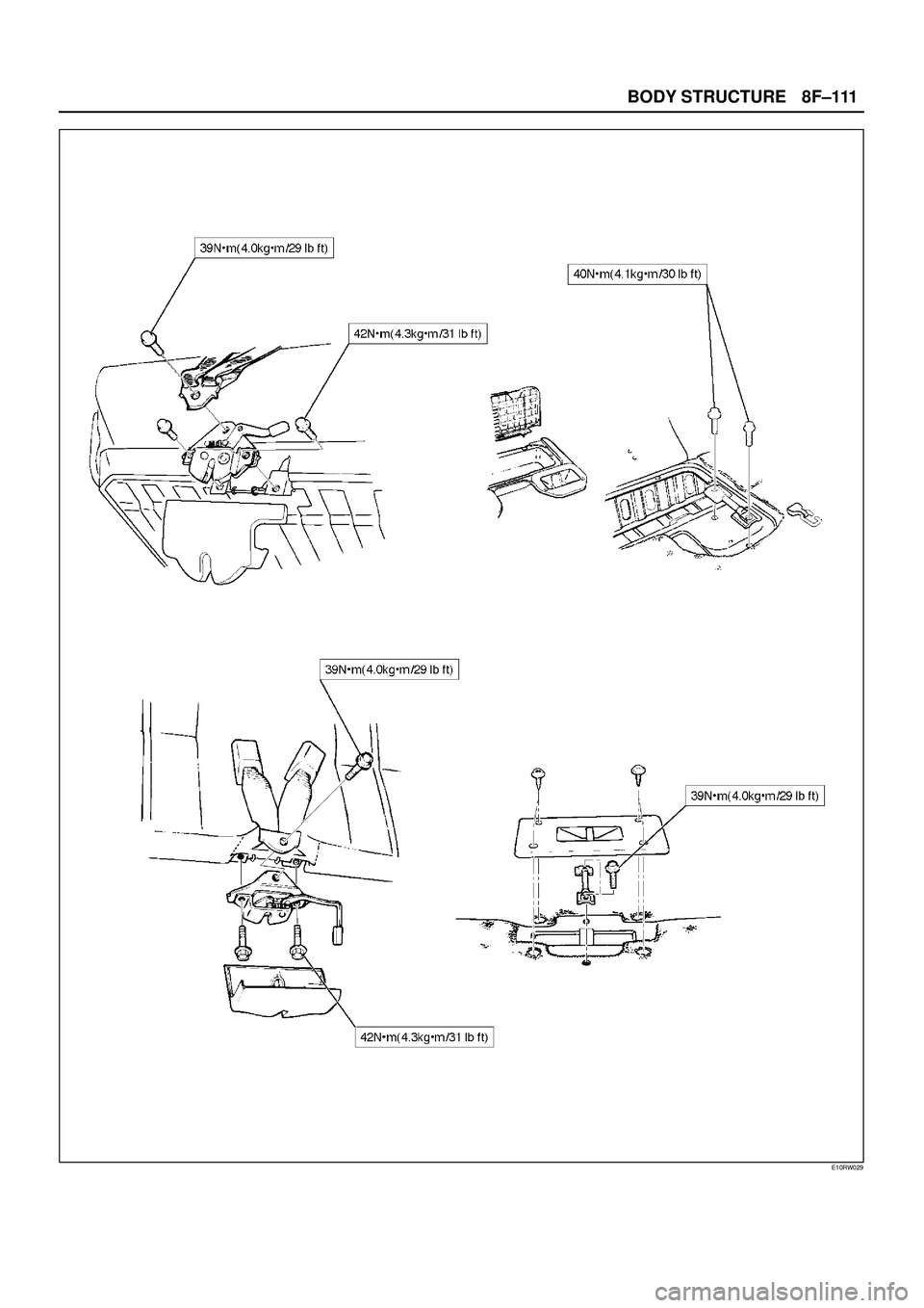 ISUZU TROOPER 1998  Service Repair Manual 8F±111 BODY STRUCTURE
E10RW029 
