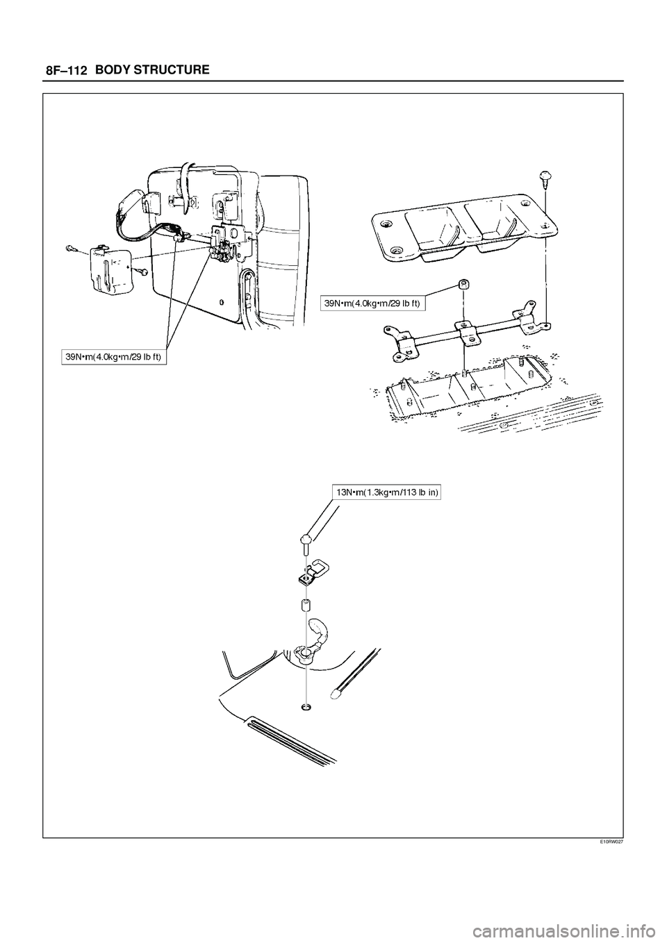 ISUZU TROOPER 1998  Service Repair Manual 8F±112BODY STRUCTURE
E10RW027 