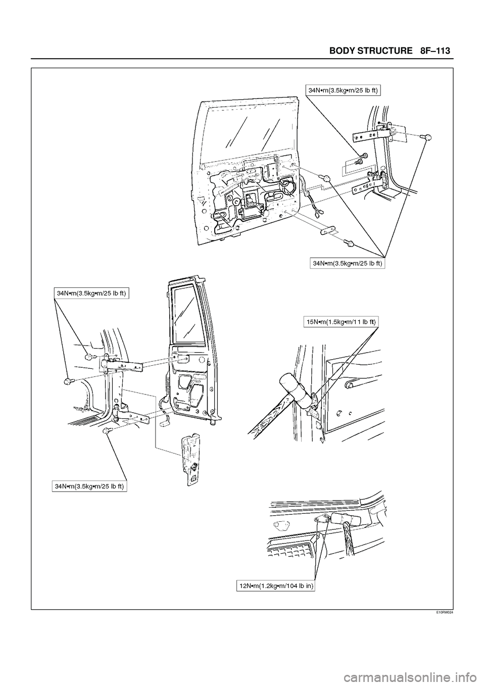 ISUZU TROOPER 1998  Service Repair Manual 8F±113 BODY STRUCTURE
E10RW024 