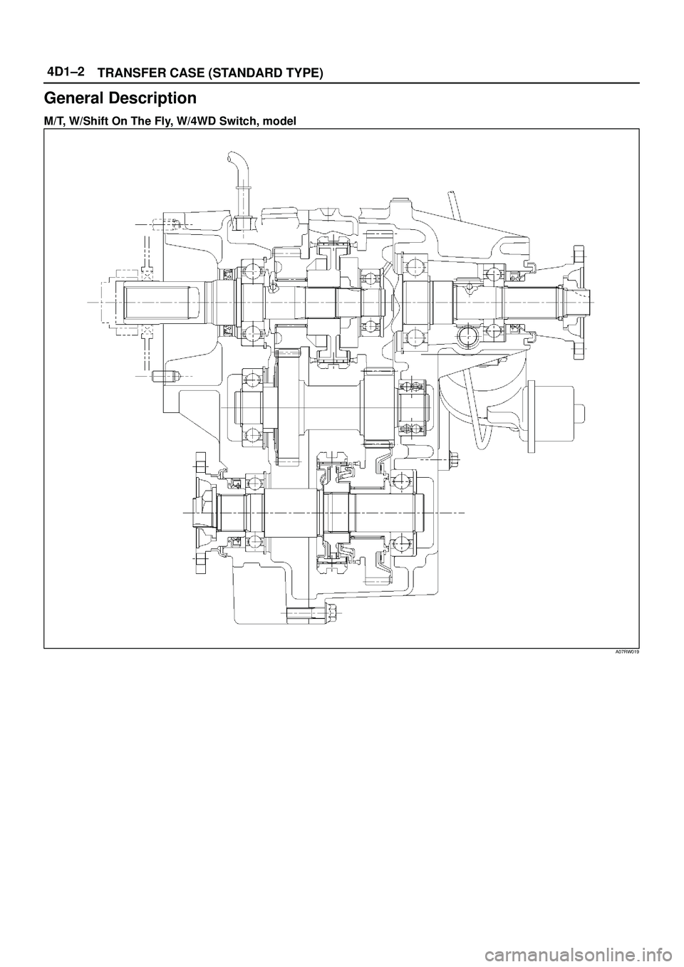 ISUZU TROOPER 1998  Service Repair Manual 4D1±2
TRANSFER CASE (STANDARD TYPE)
General Description
M/T, W/Shift On The Fly, W/4WD Switch, model
A07RW019 