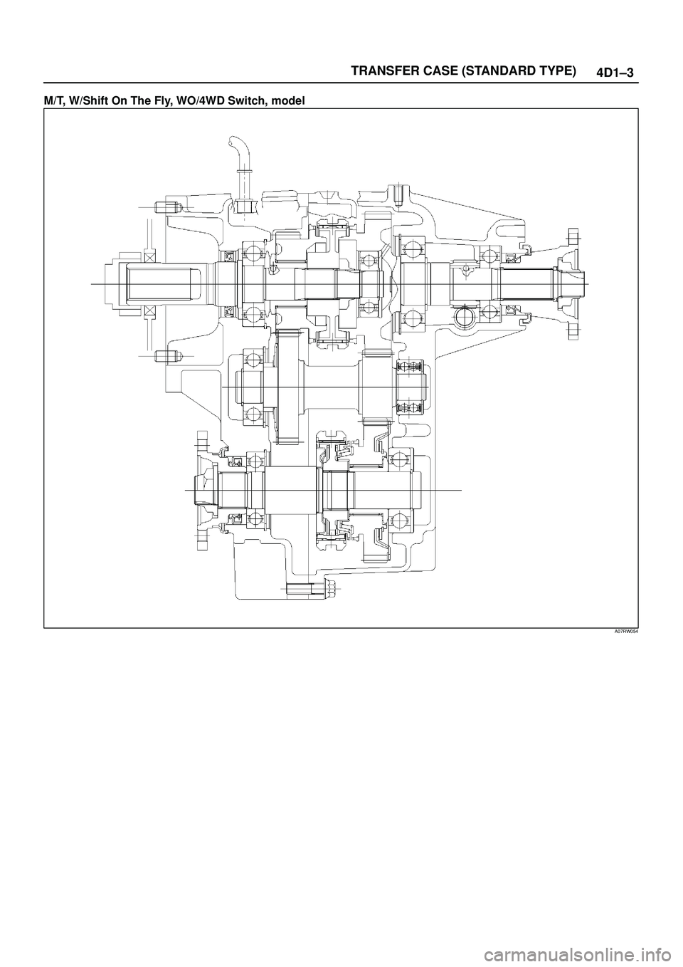 ISUZU TROOPER 1998  Service Repair Manual TRANSFER CASE (STANDARD TYPE)
4D1±3
M/T, W/Shift On The Fly, WO/4WD Switch, model
A07RW054 