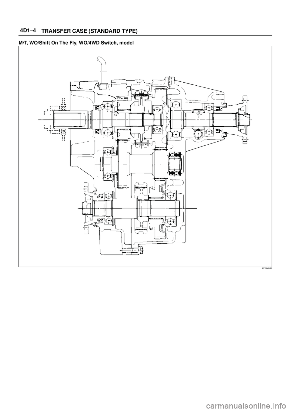 ISUZU TROOPER 1998  Service Repair Manual 4D1±4
TRANSFER CASE (STANDARD TYPE)
M/T, WO/Shift On The Fly, WO/4WD Switch, model
A07RW053 