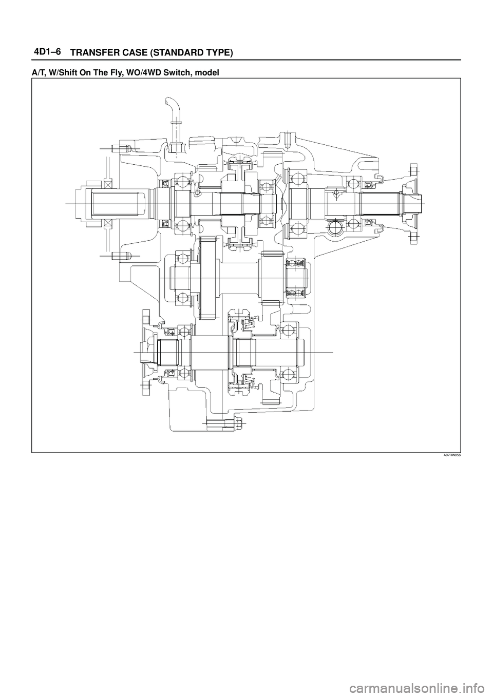 ISUZU TROOPER 1998  Service Repair Manual 4D1±6
TRANSFER CASE (STANDARD TYPE)
A/T, W/Shift On The Fly, WO/4WD Switch, model
A07RW056 