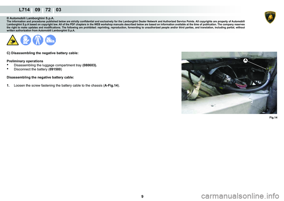 LAMBORGHINI GALLARDO 2009  Workshop Manual 9
L714    09    72    03
A
�)�L�J���
® Automobili Lamborghini S.p.A.�7�K�H��L�Q�I�R�U�P�D�W�L�R�Q��D�Q�G��S�U�R�F�H�G�X�U�H�V��S�X�E�O�L�V�K�H�G��E�H�O�R�Z��D�U�H��V�W�U�L�F�W�O�\��F�R�Q�