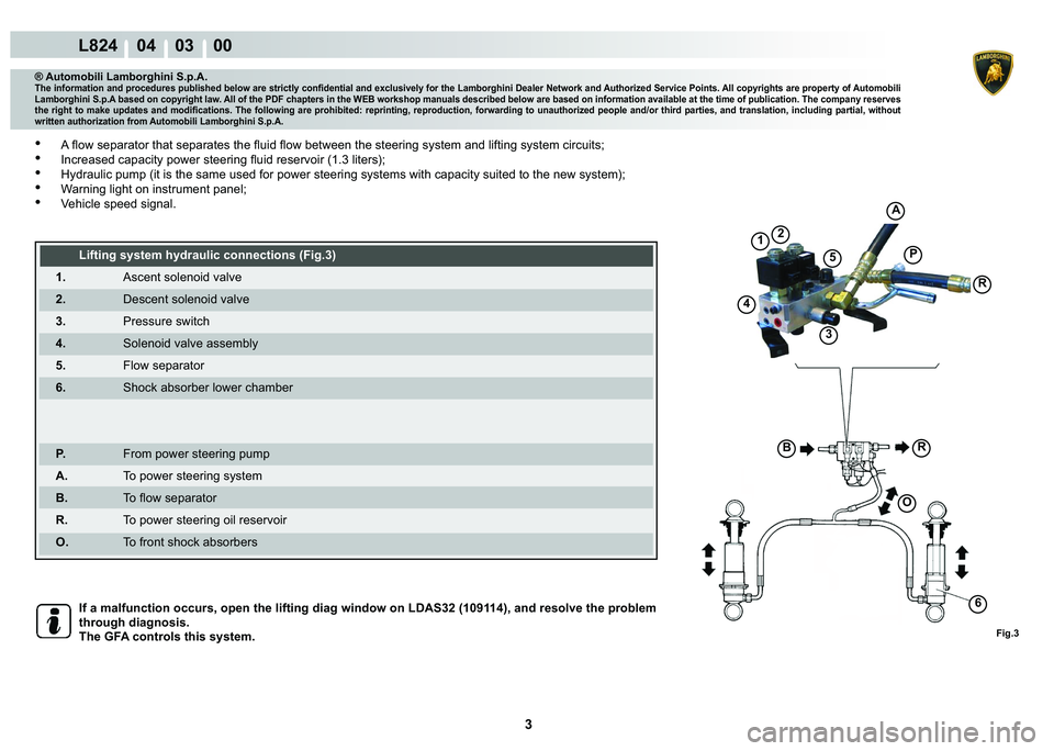 LAMBORGHINI MURCIÉLAGO 2009  Service Repair Manual 3
L824    04    03    00
Fig.3
BR
O
6
5�3
A
4
R
12
3
® Automobili Lamborghini S.p.A.�7�K�H��L�Q�I�R�U�P�D�W�L�R�Q��D�Q�G��S�U�R�F�H�G�X�U�H�V��S�X�E�O�L�V�K�H�G��E�H�O�R�Z��D�U�H��V�W�U�L�F�W�