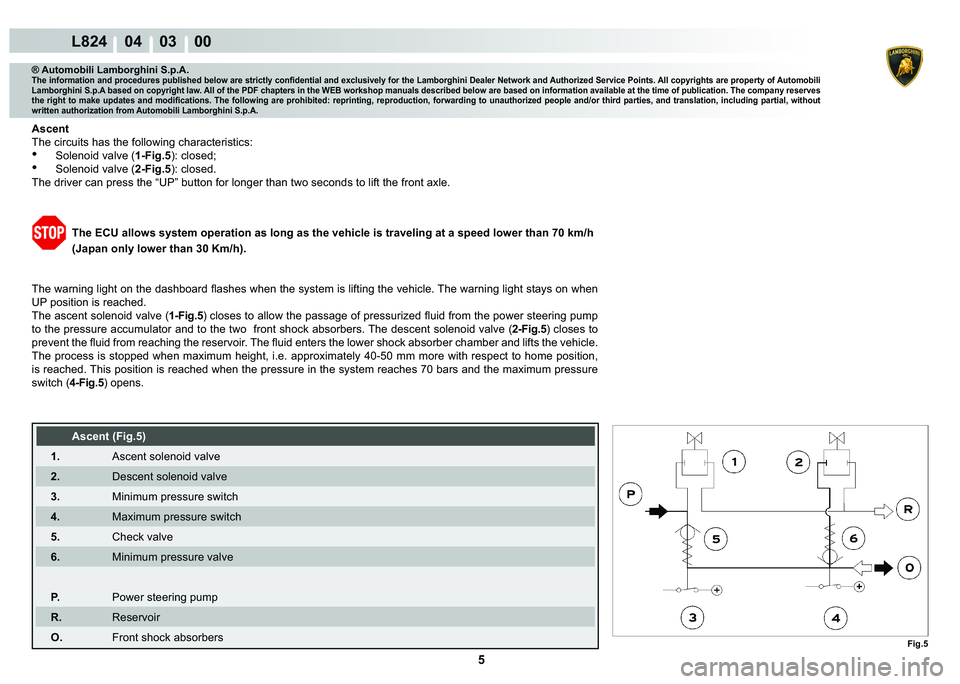 LAMBORGHINI MURCIÉLAGO 2009  Service Repair Manual 5
L824    04    03    00
Fig.5
® Automobili Lamborghini S.p.A.�7�K�H��L�Q�I�R�U�P�D�W�L�R�Q��D�Q�G��S�U�R�F�H�G�X�U�H�V��S�X�E�O�L�V�K�H�G��E�H�O�R�Z��D�U�H��V�W�U�L�F�W�O�\��F�R�Q�¿�G�H�Q�W