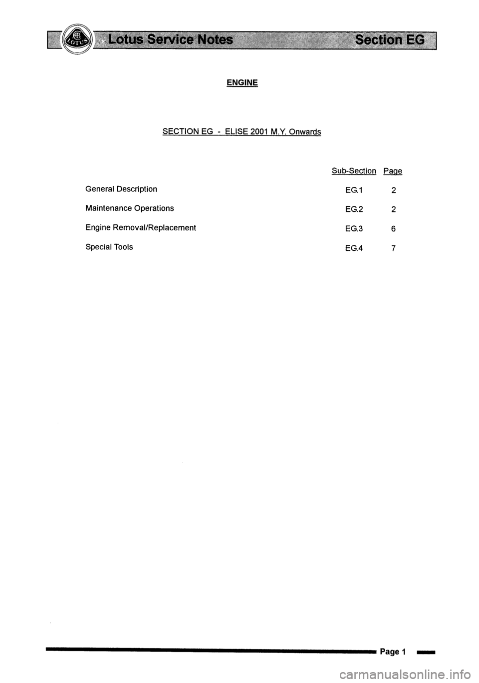 LOTUS ELISE 2001  Service Repair Manual 