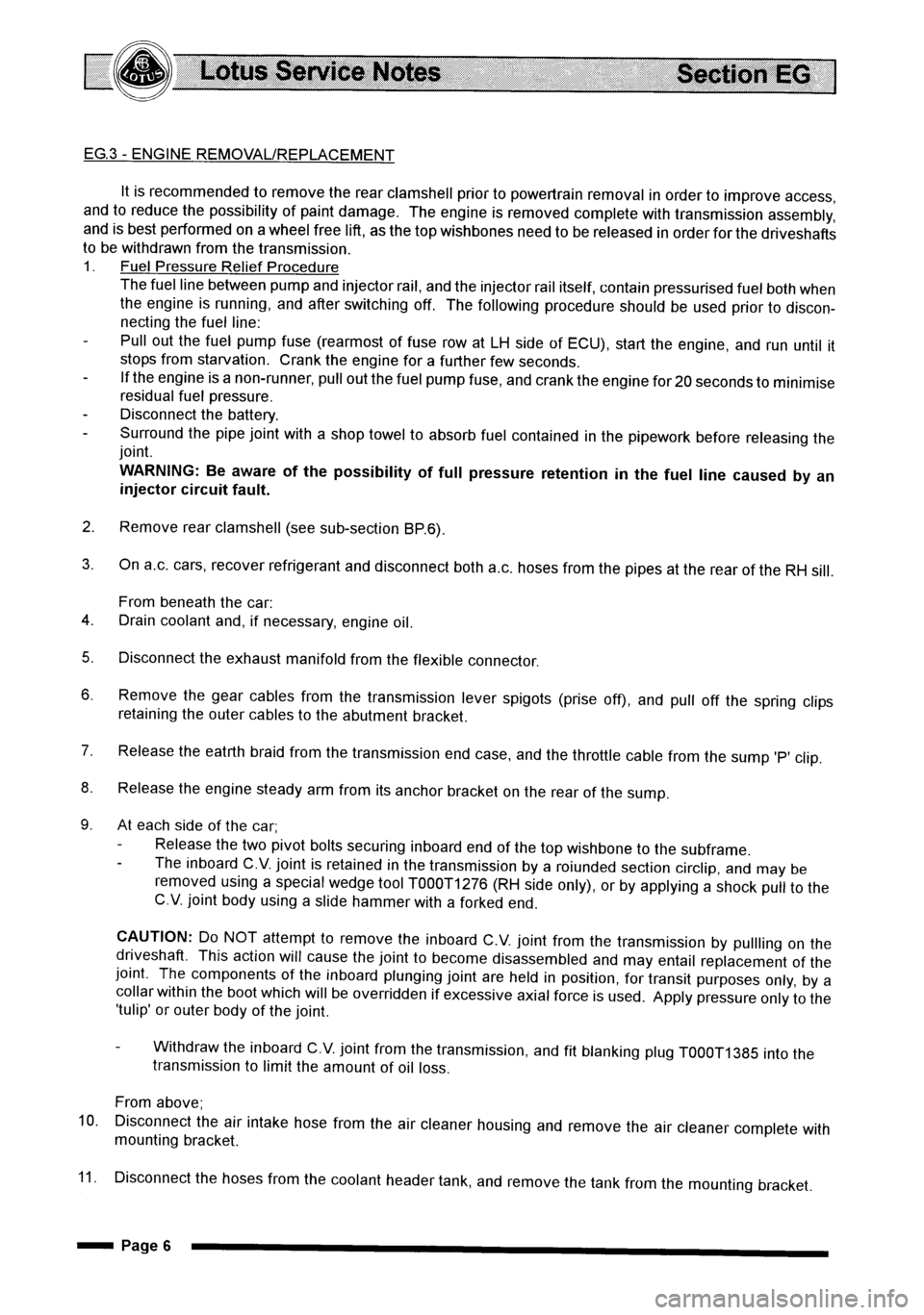 LOTUS ELISE 2001  Service Repair Manual 