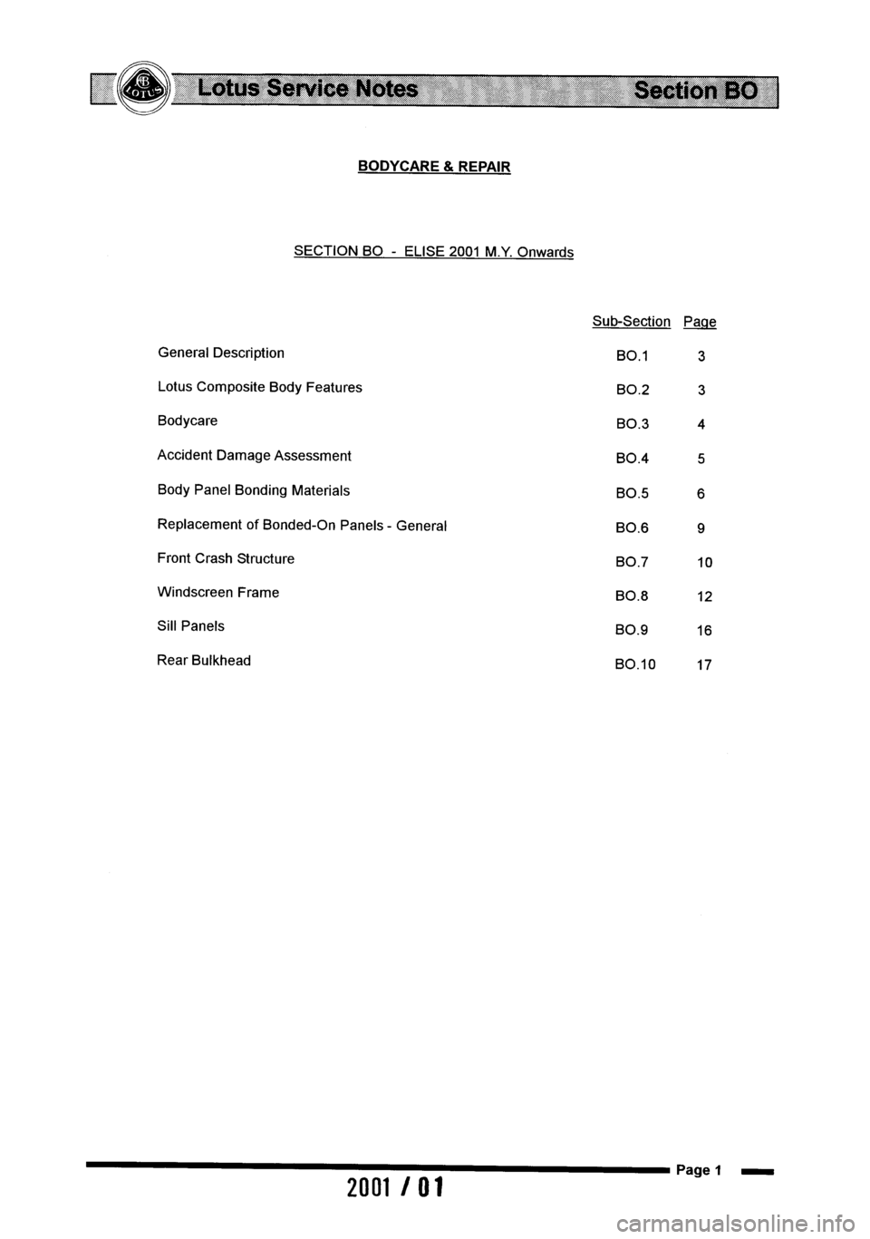 LOTUS ELISE 2001  Service Repair Manual 
