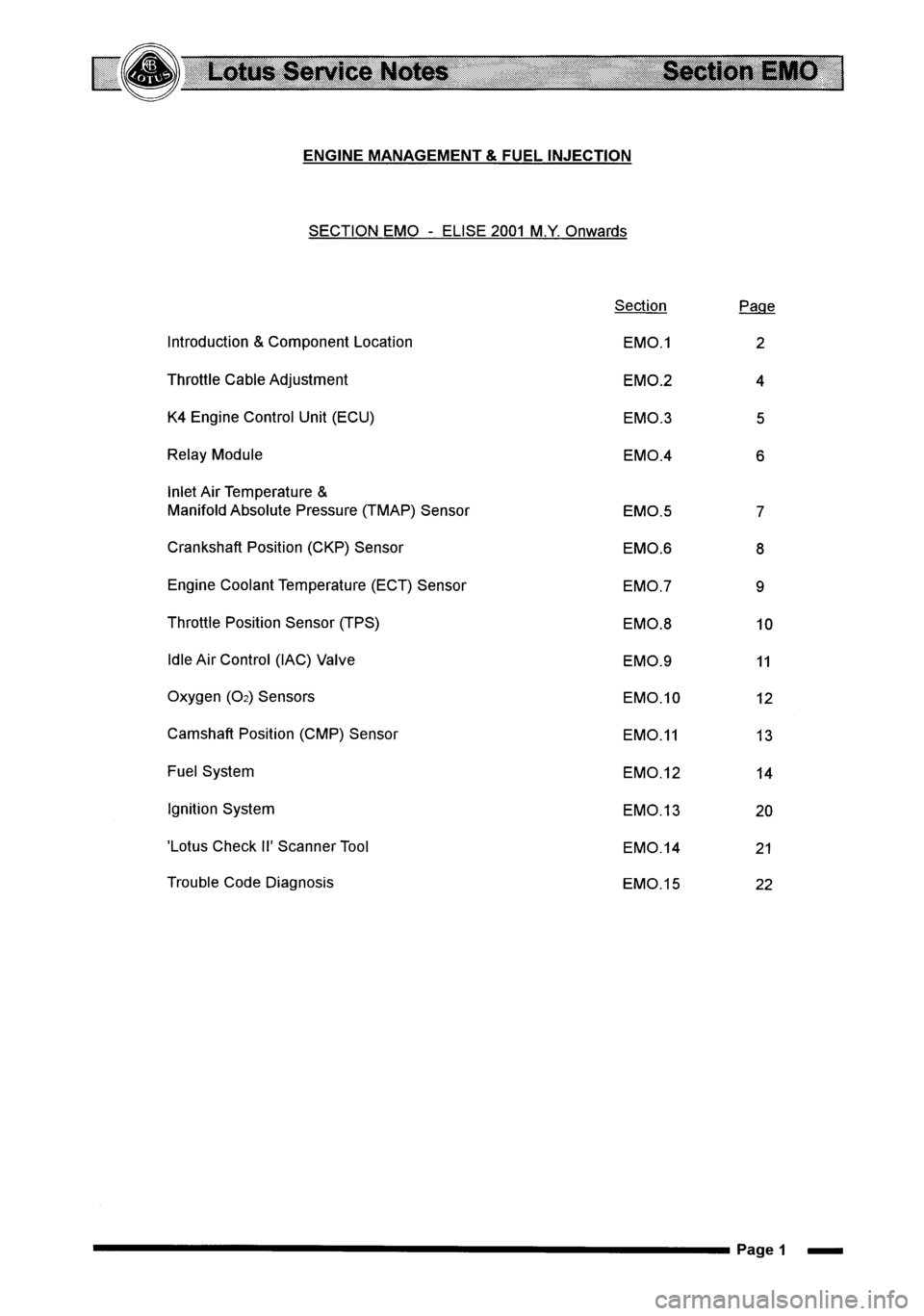 LOTUS ELISE 2001  Service Repair Manual 