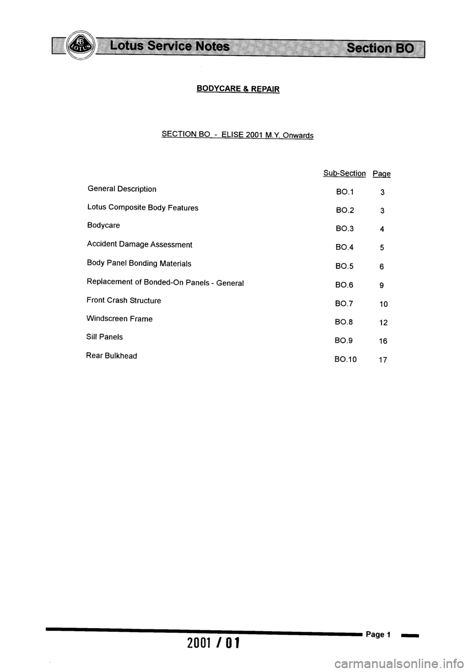 LOTUS ELISE 2001  Service Repair Manual 