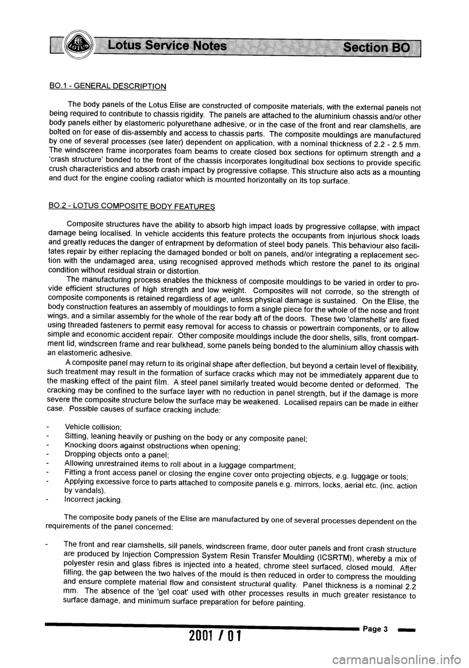 LOTUS ELISE 2001  Service Repair Manual 