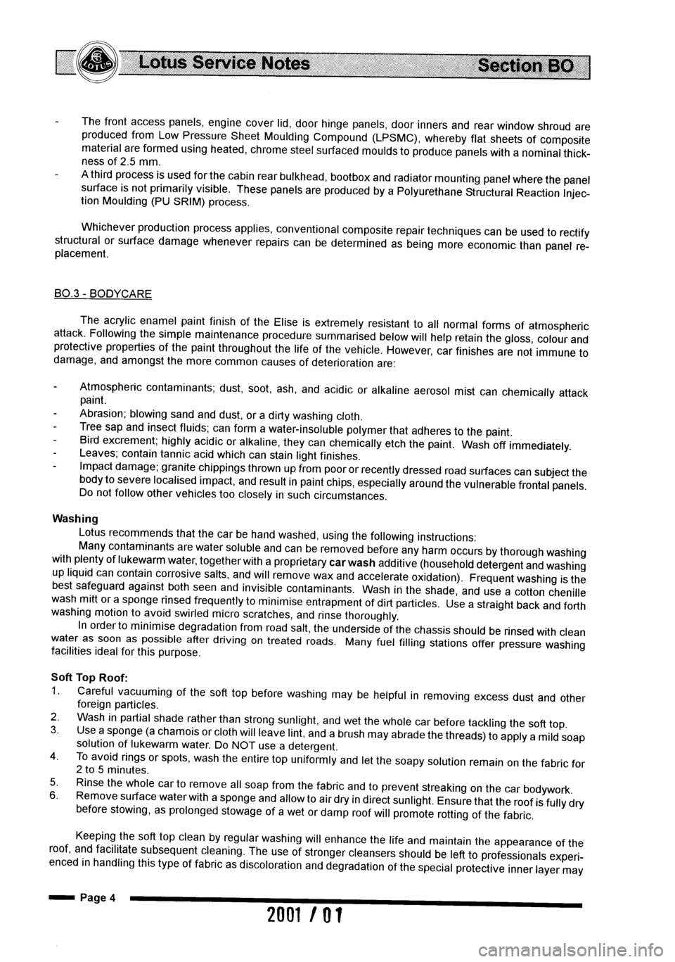 LOTUS ELISE 2001  Service Repair Manual 