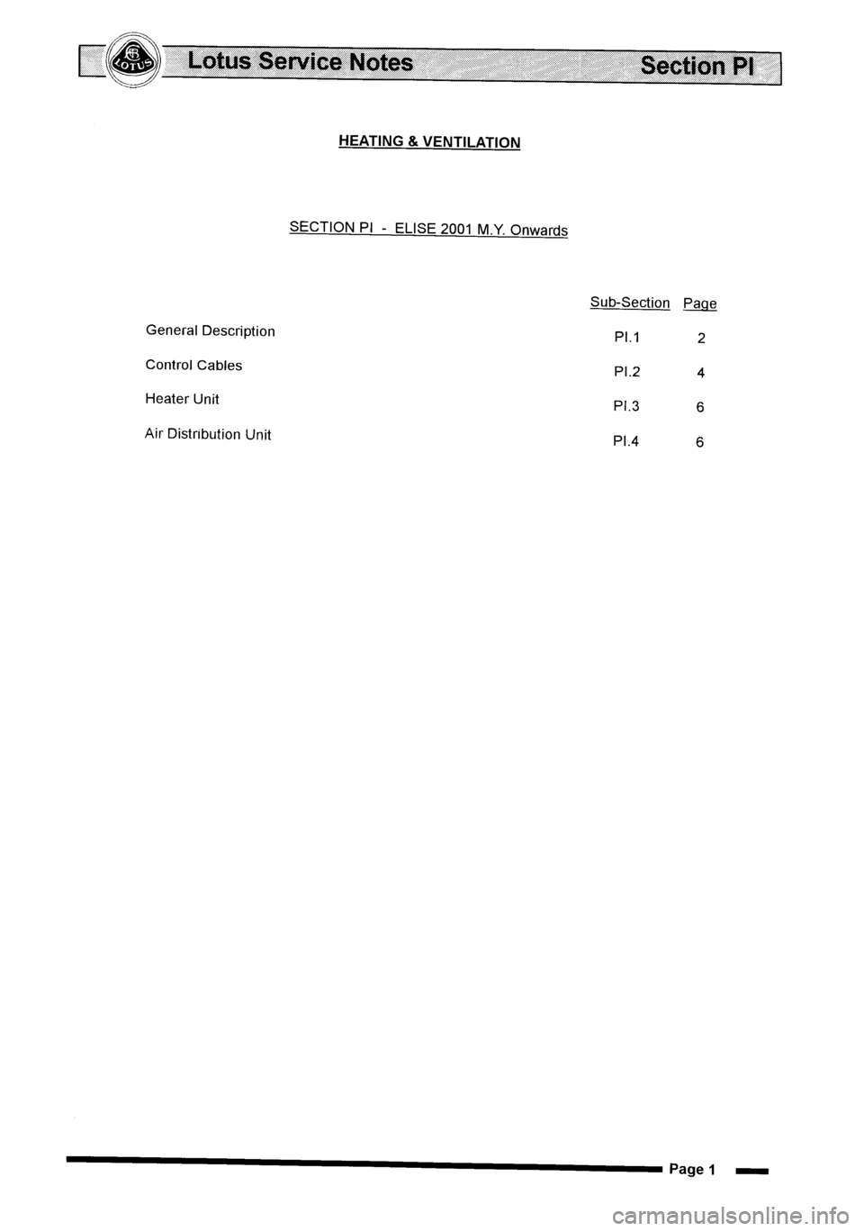LOTUS ELISE 2001  Service Repair Manual 