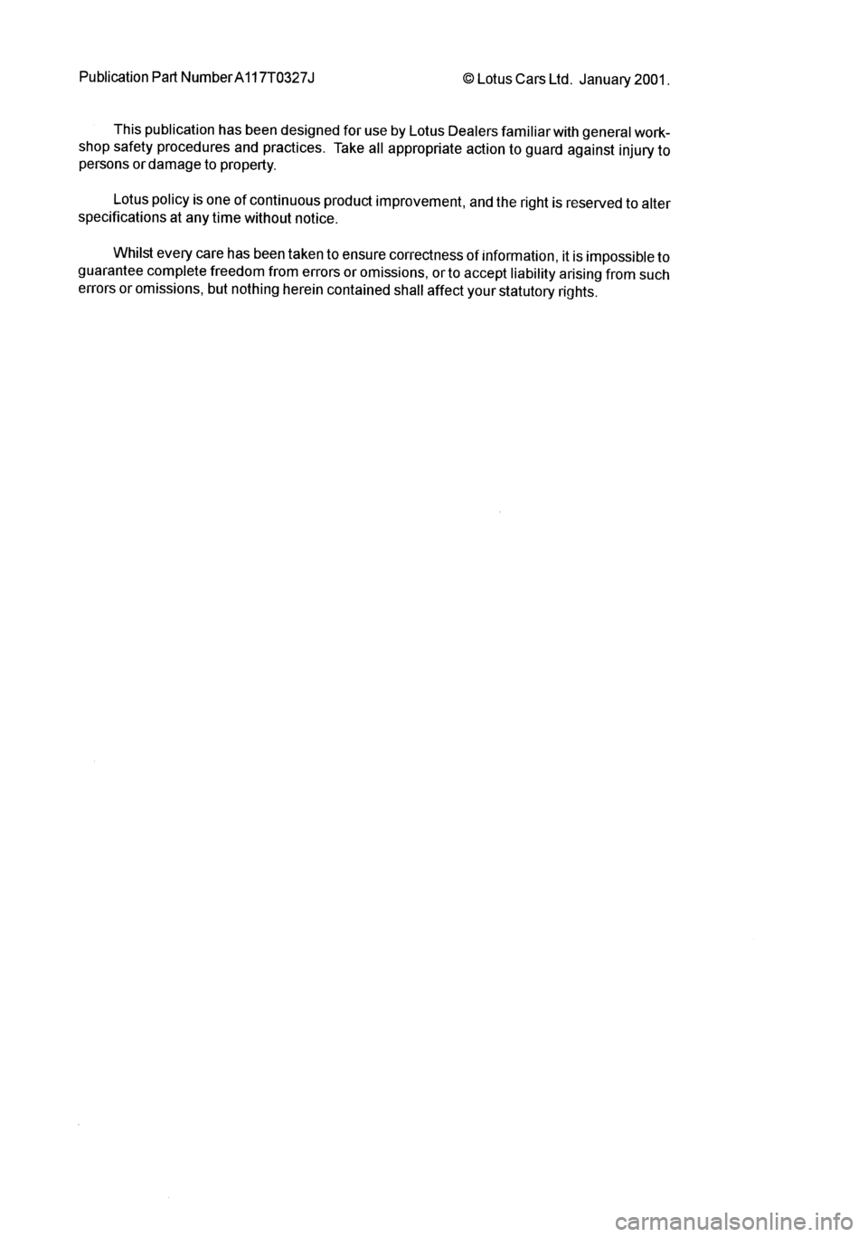 LOTUS ELISE 2001  Service Repair Manual 