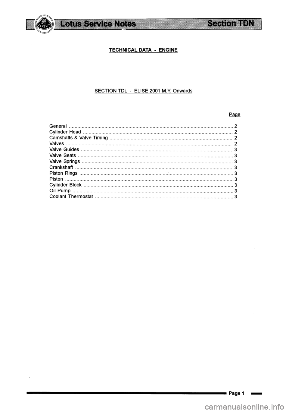 LOTUS ELISE 2001  Service Repair Manual 