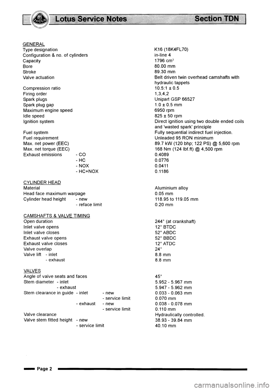 LOTUS ELISE 2001  Service Repair Manual 
