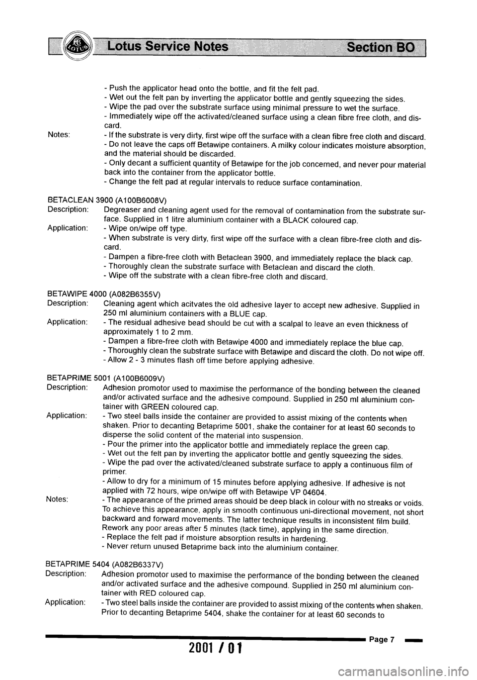 LOTUS ELISE 2001  Service Repair Manual 