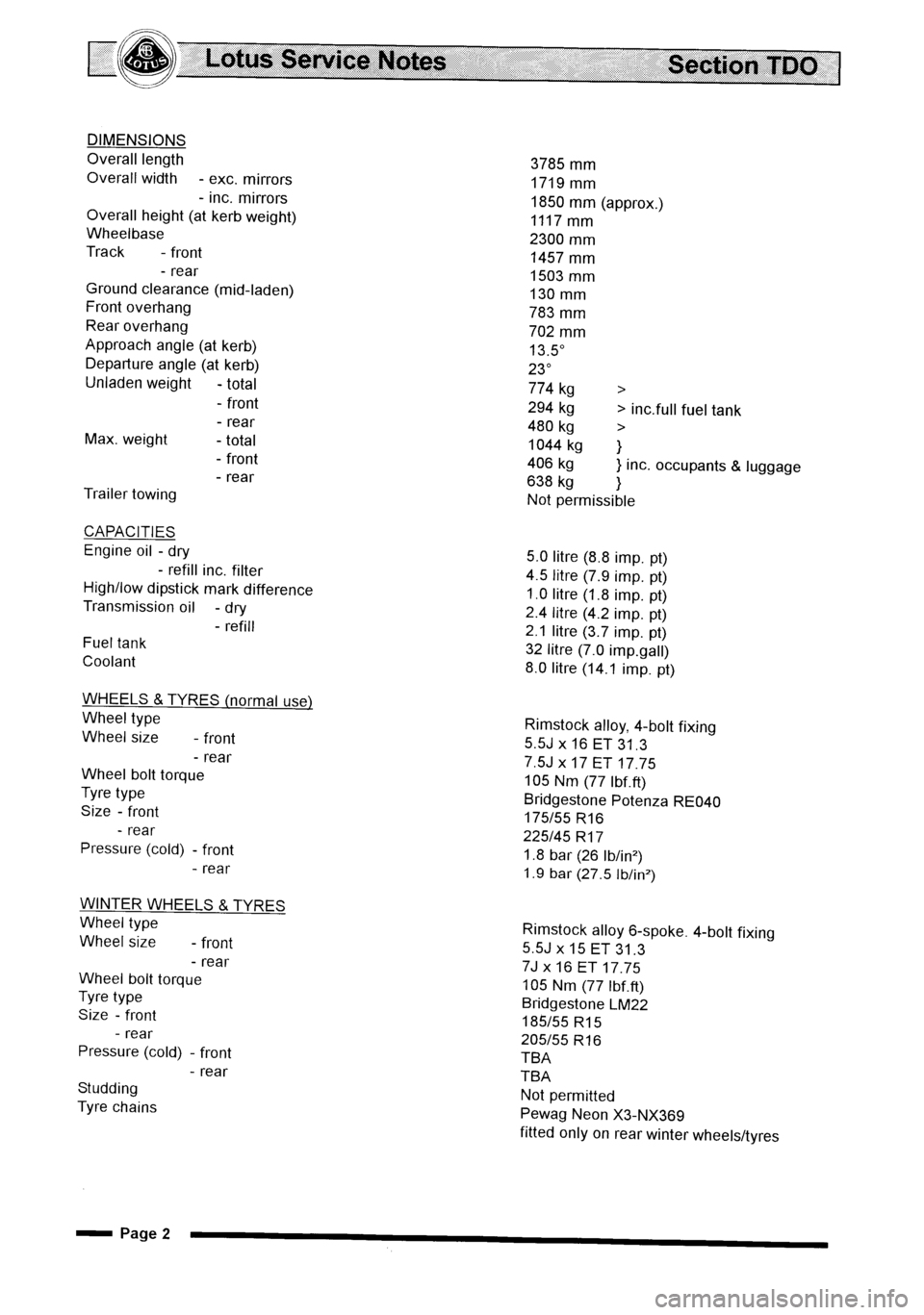 LOTUS ELISE 2001  Service Repair Manual 