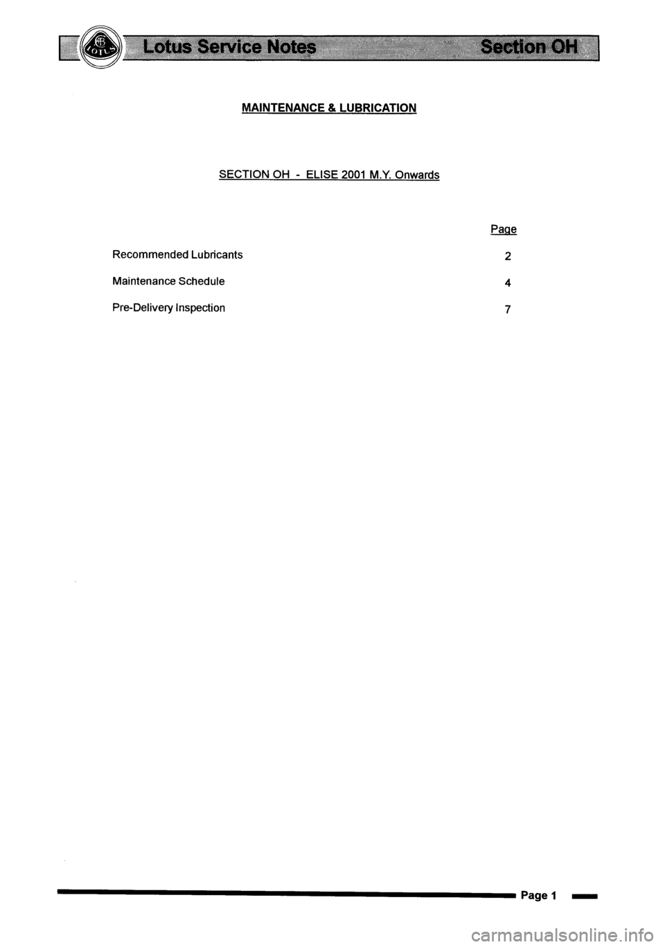 LOTUS ELISE 2001  Service Repair Manual 