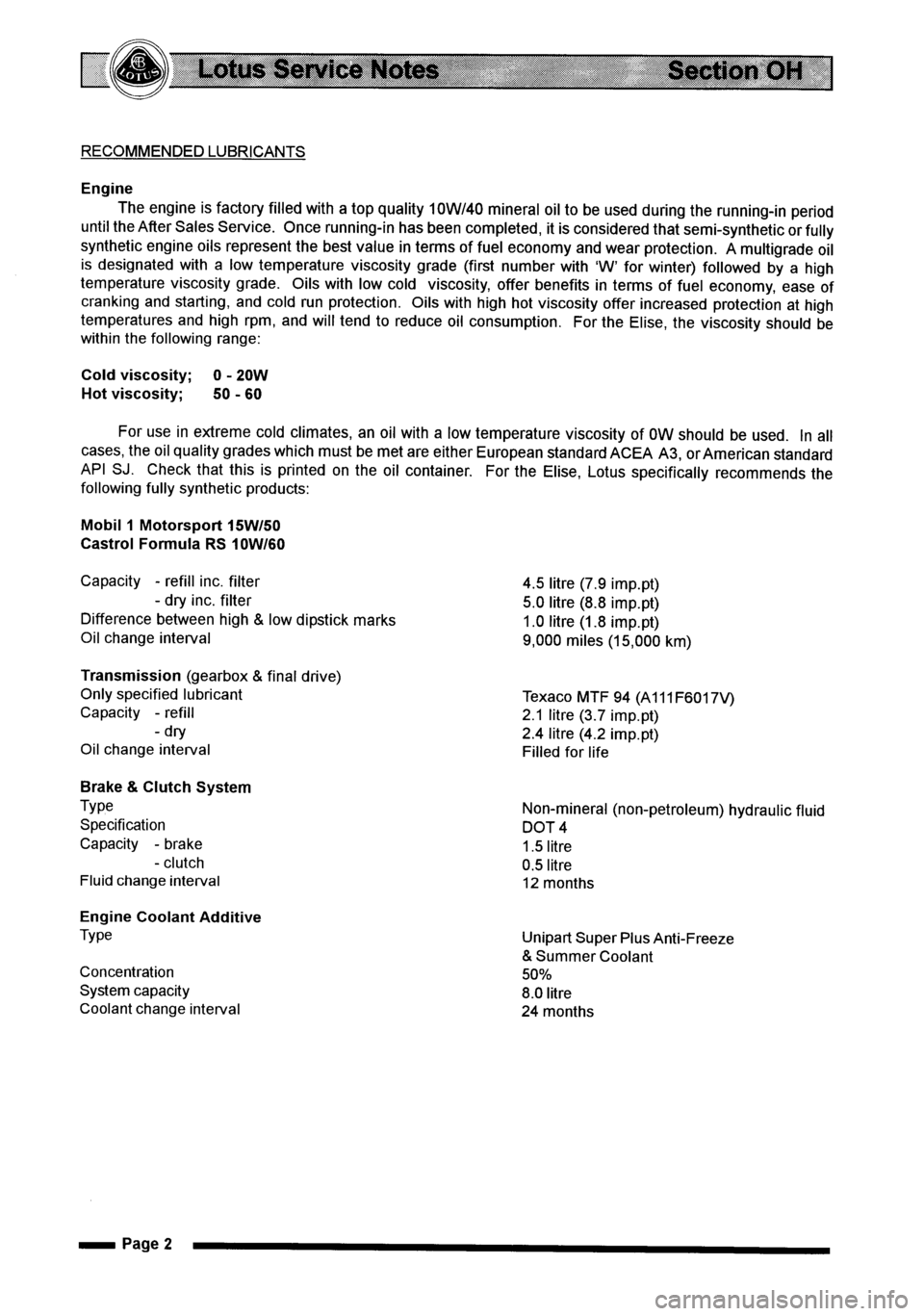 LOTUS ELISE 2001  Service Repair Manual 
