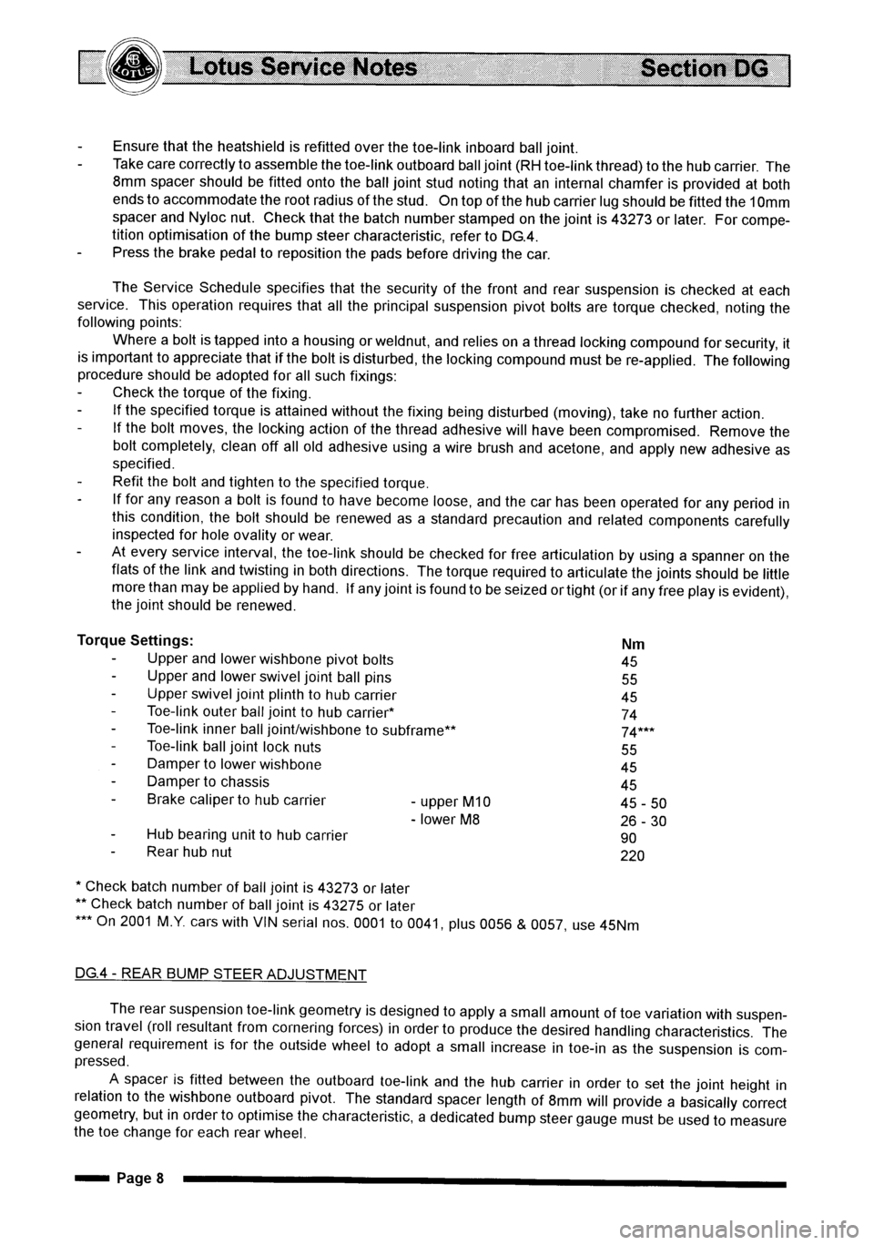 LOTUS ELISE 2001  Service Repair Manual 