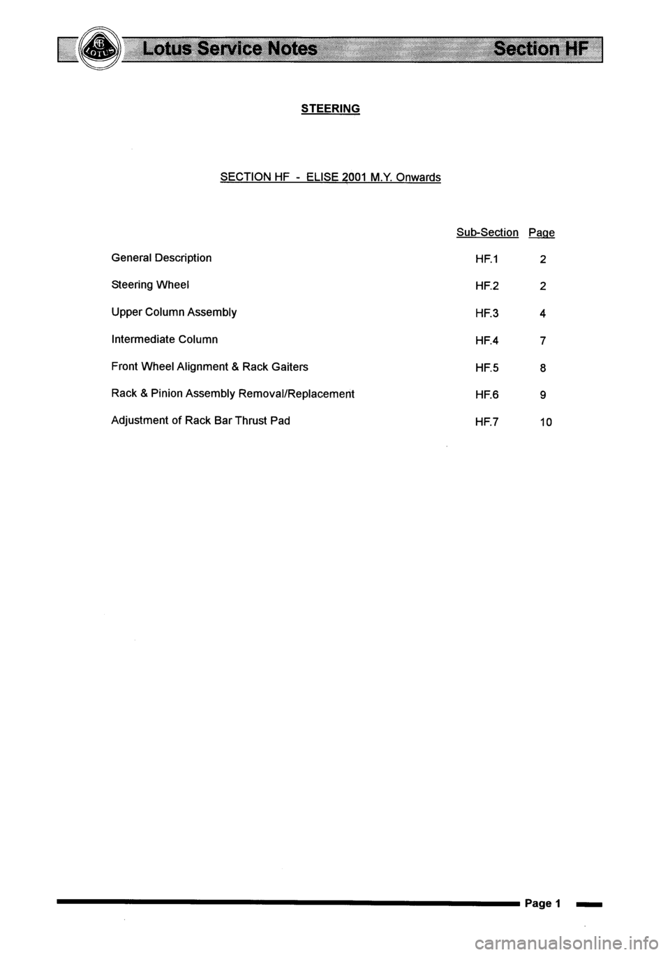 LOTUS ELISE 2001  Service Repair Manual 