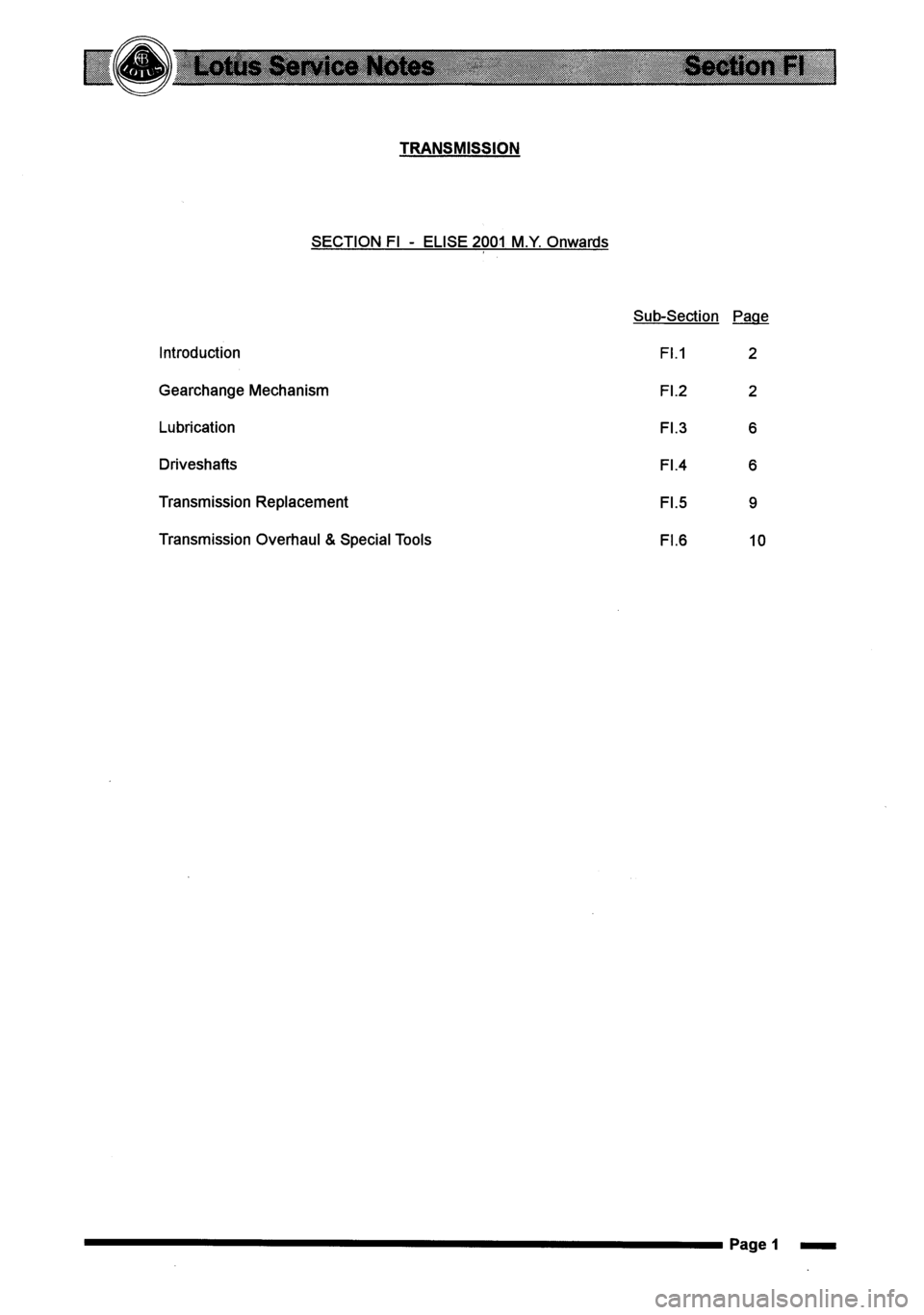 LOTUS ELISE 2001  Service Repair Manual 
