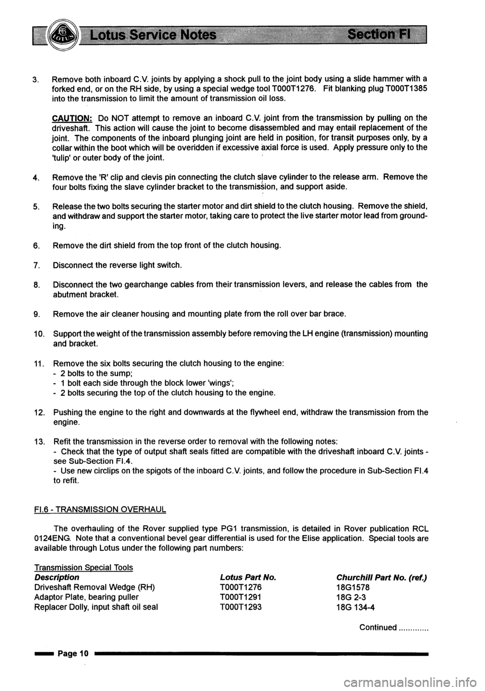 LOTUS ELISE 2001  Service Repair Manual 