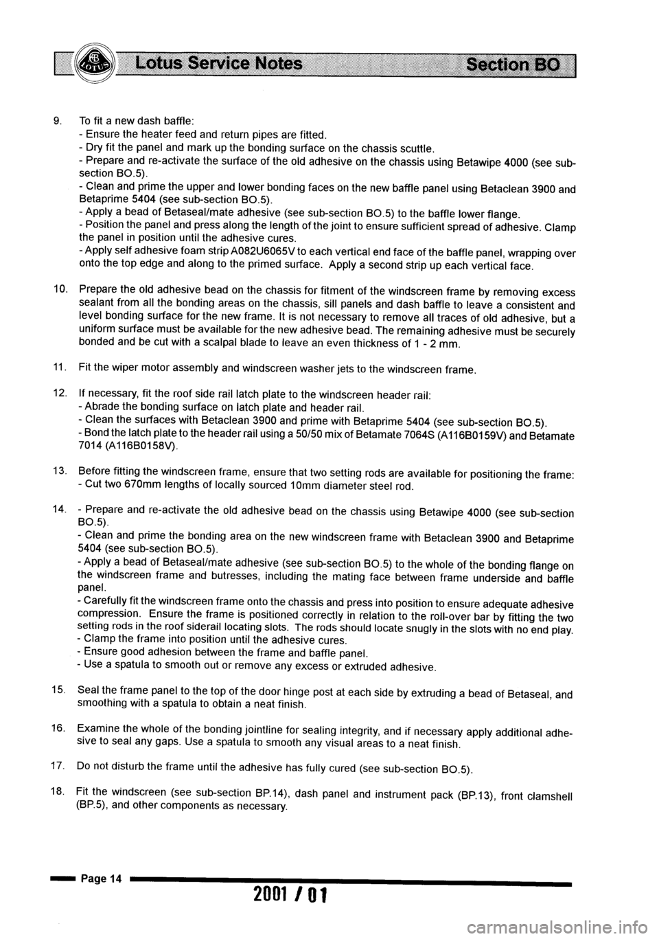LOTUS ELISE 2001  Service Repair Manual 