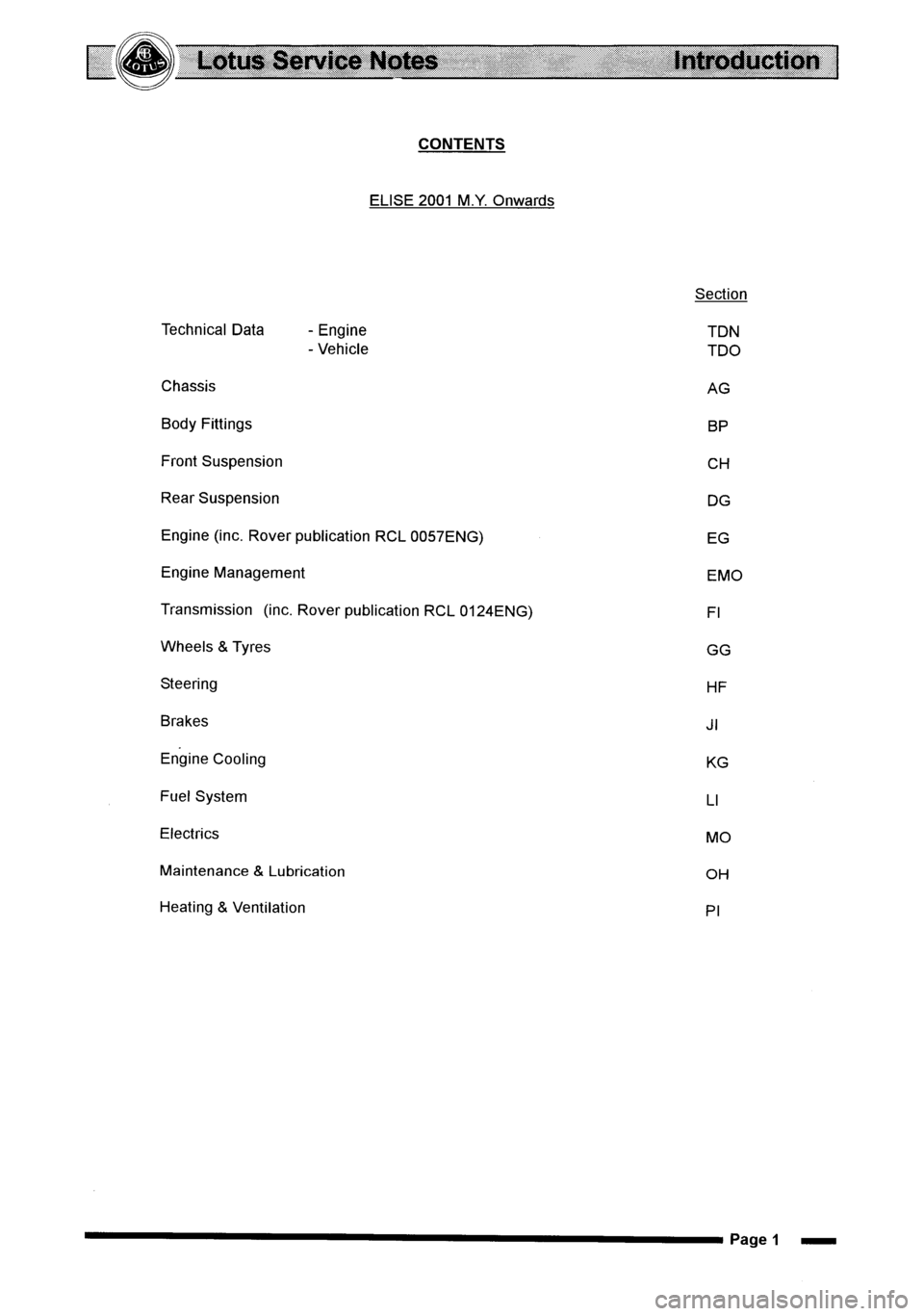 LOTUS ELISE 2001  Service Repair Manual 
