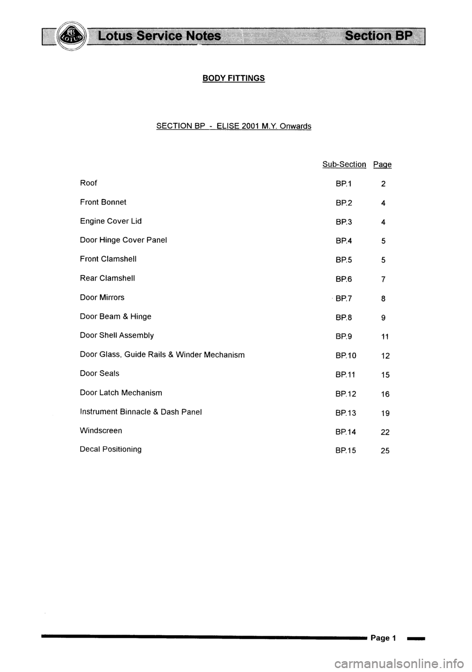 LOTUS ELISE 2001  Service Repair Manual 