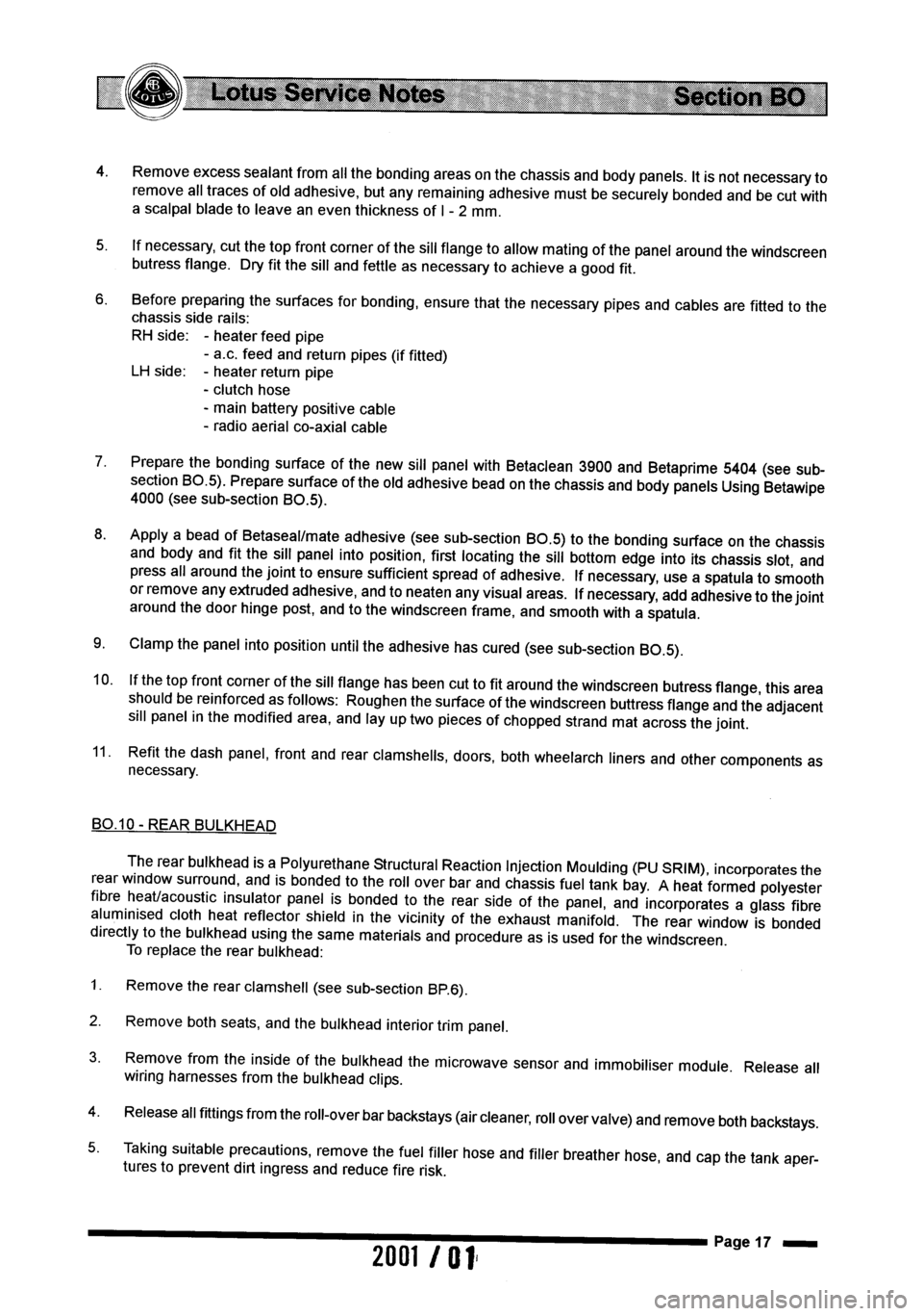 LOTUS ELISE 2001  Service Repair Manual 