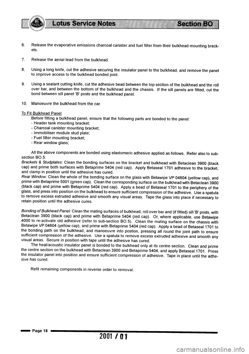 LOTUS ELISE 2001  Service Repair Manual 