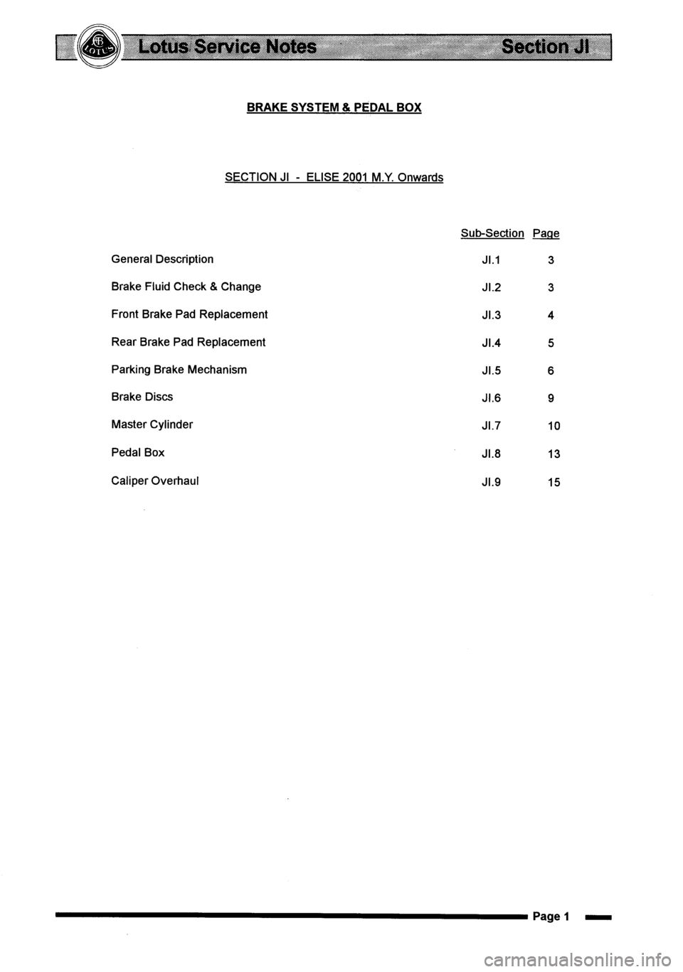 LOTUS ELISE 2001  Service Repair Manual 