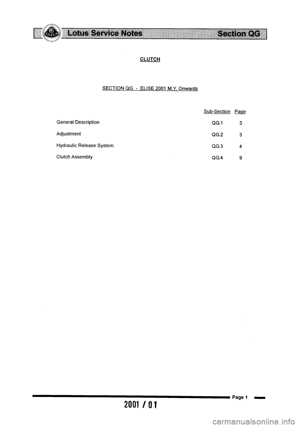 LOTUS ELISE 2001  Service Repair Manual 