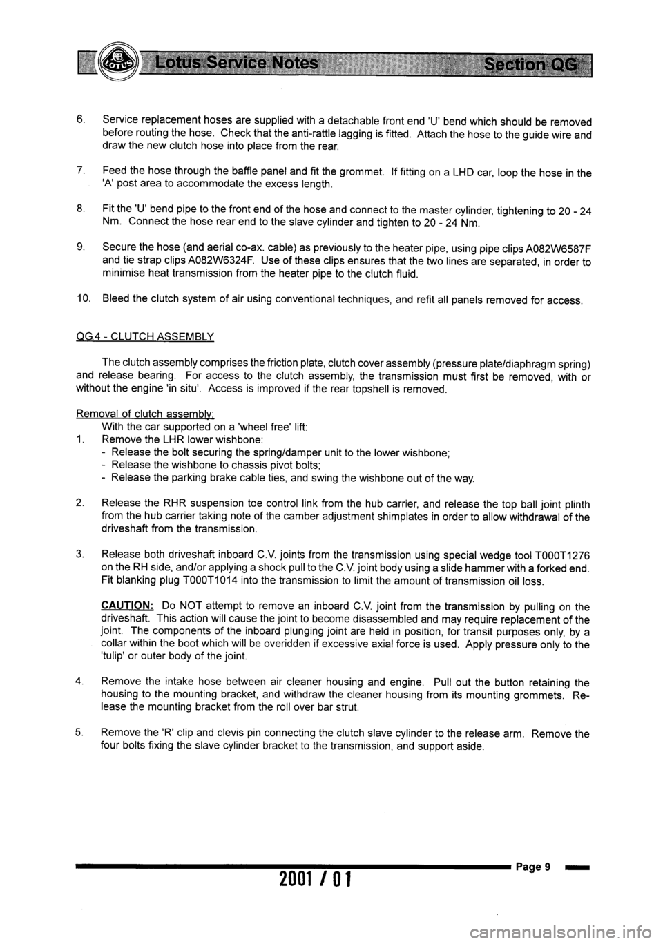 LOTUS ELISE 2001  Service Repair Manual 