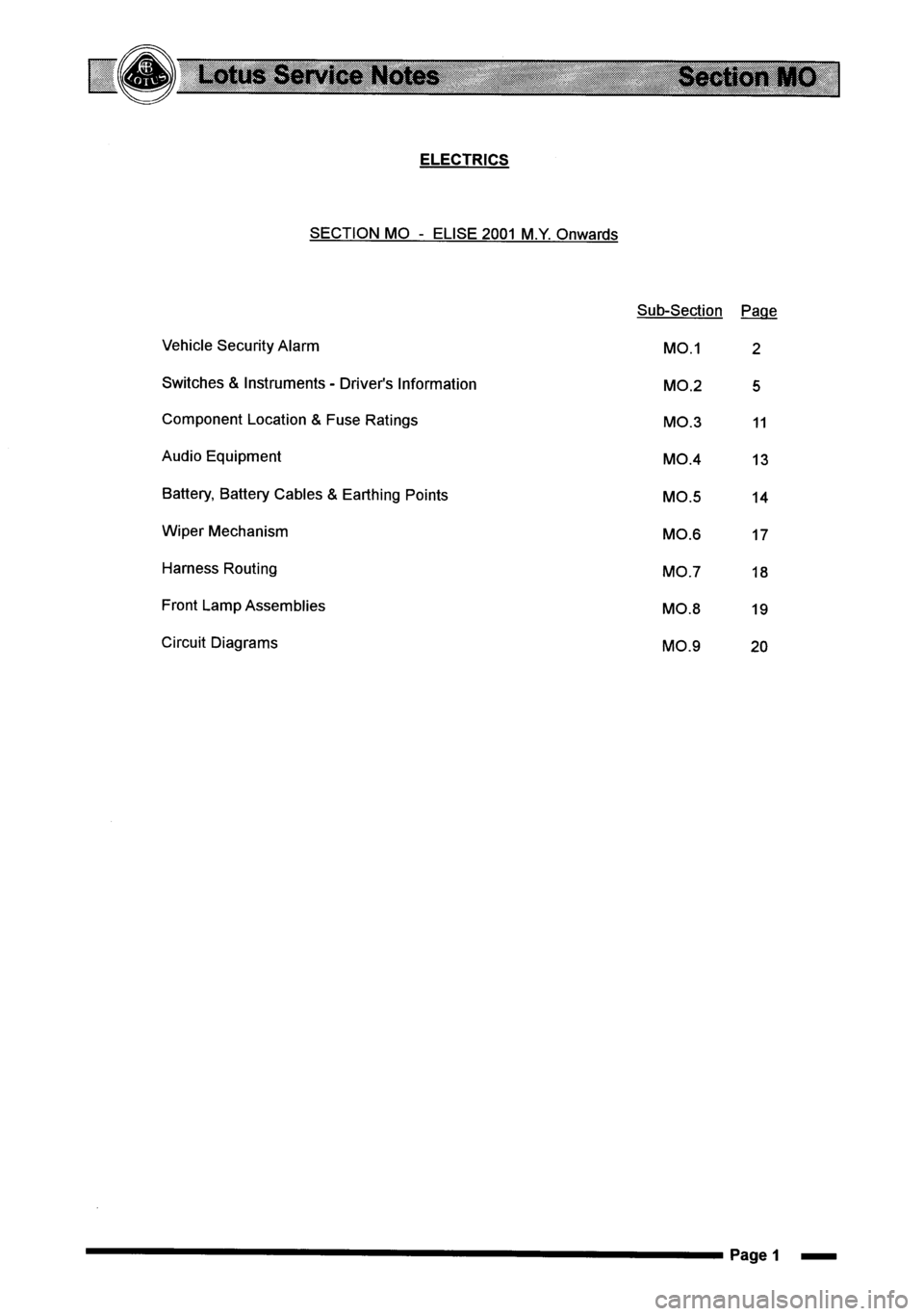LOTUS ELISE 2001  Service Repair Manual 