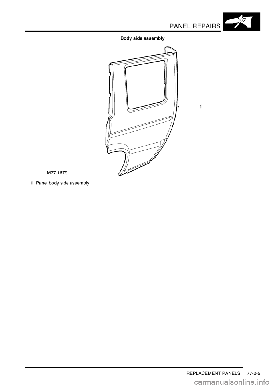 LAND ROVER DISCOVERY 1999  Workshop Manual PANEL REPAIRS
REPLACEMENT PANELS 77-2-5
Body side assembly
1Panel body side assembly 