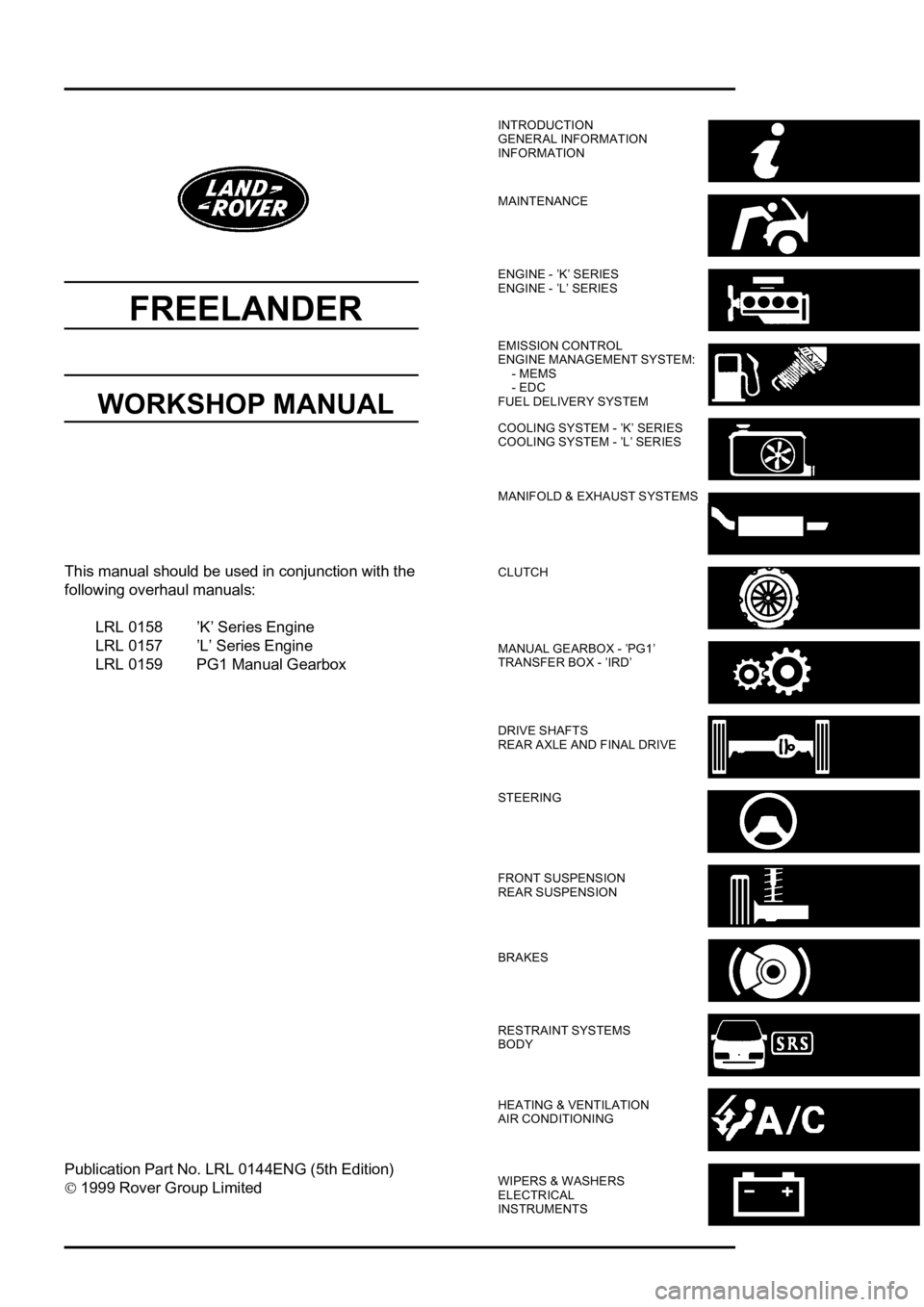 LAND ROVER FREELANDER 1998  Workshop Manual 
 
      